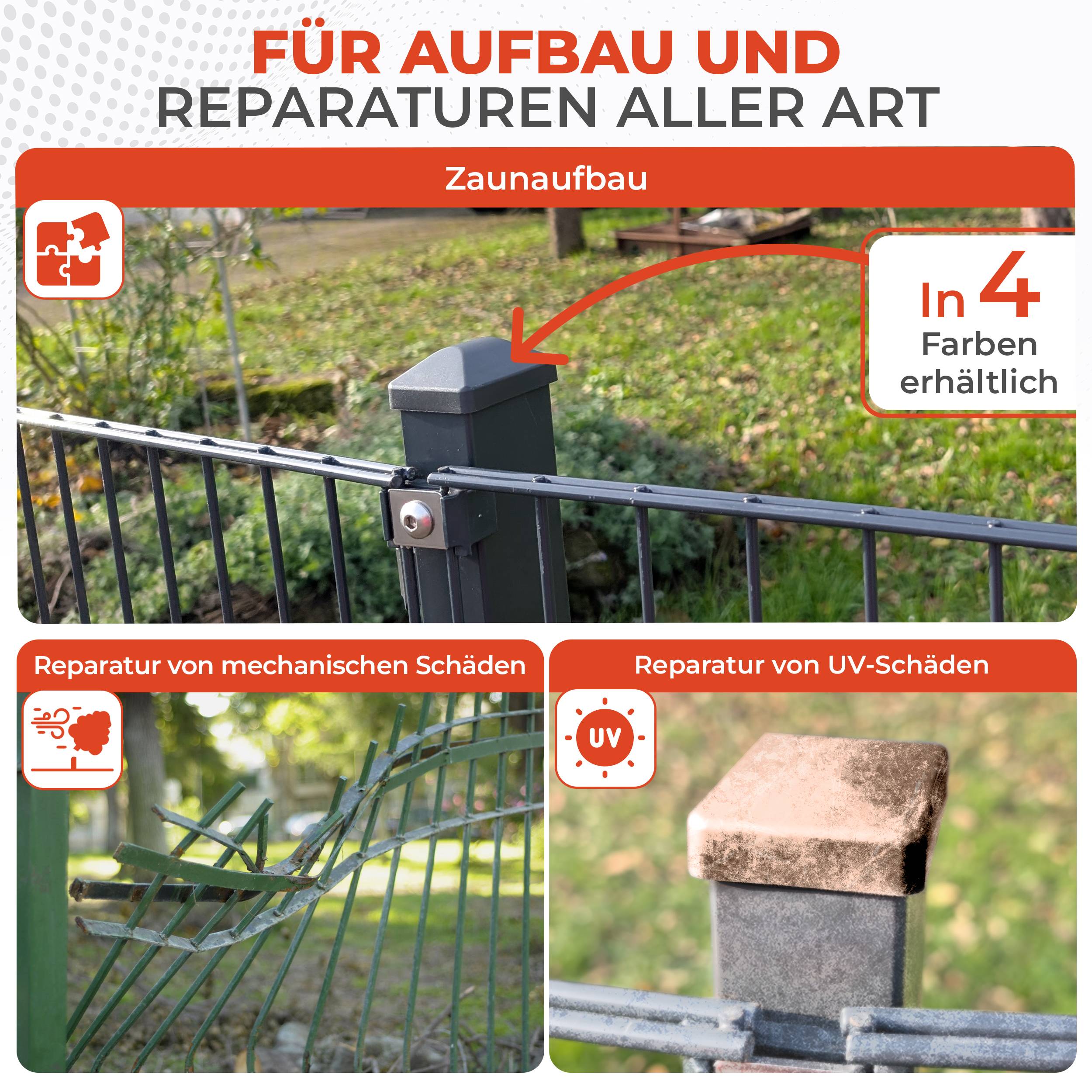 Qualinos 10 Stück Pfostenkappen 60×40 mm Runddach, Silber – Doppelstabmattenzaun Zubehör, UV-stabile Pfostenabdeckung, für Rechteckrohre