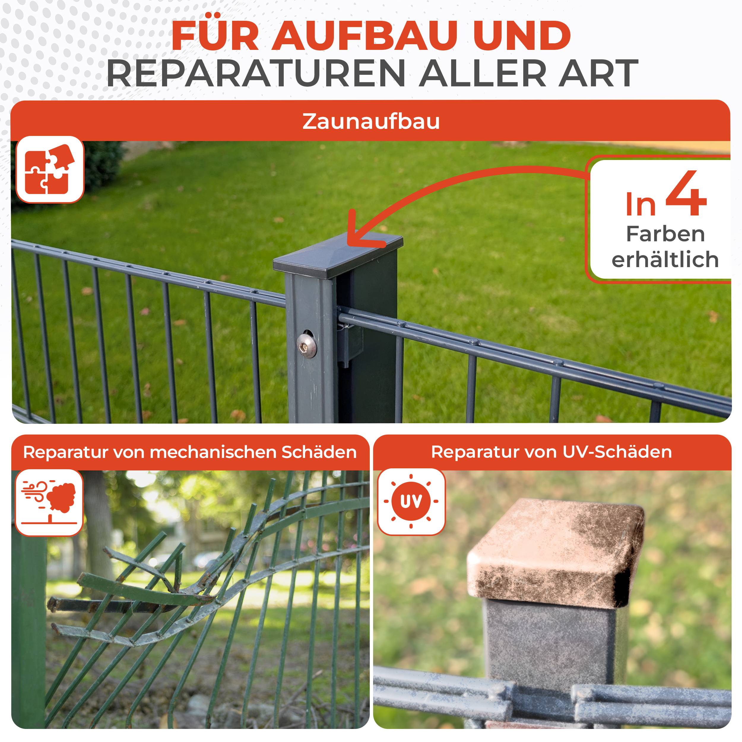 Qualinos 10 Sets Pfostenkappe + Nietmutter 60×40 mm, Grün – Doppelstabmattenzaun Zubehör, mit Sicherungssteg und M8-Gewinde, V2A-Nietmutter