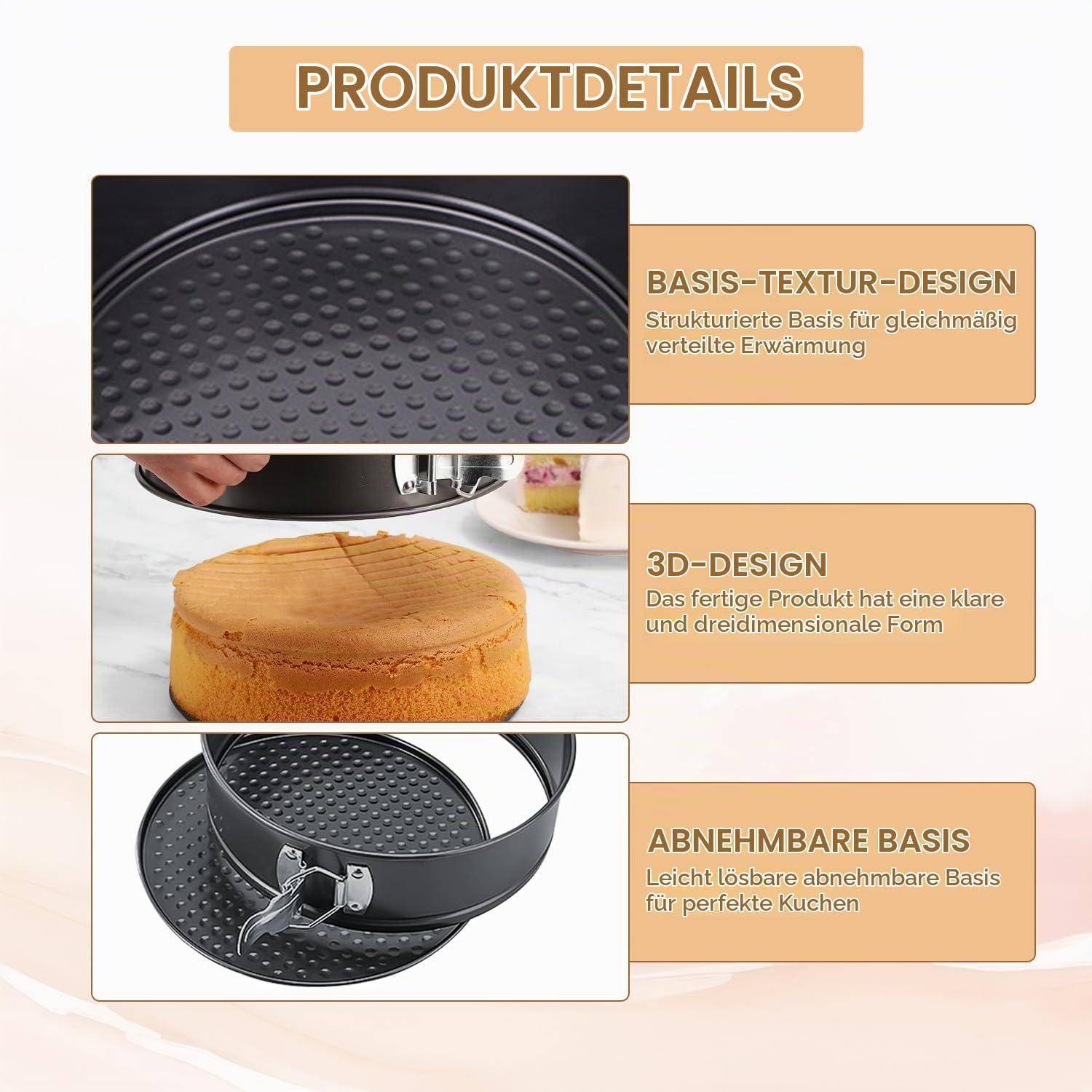 3er Set Kuchenform 18/20/22cm Springform Anthrazit Auslaufsicher