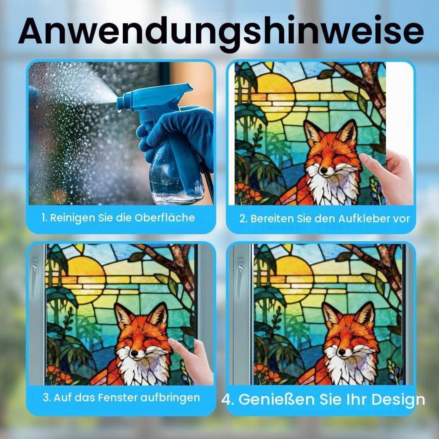 Fensterbilder Fuchs Blumen doppelseitig wiederverwendbar 120x30cm