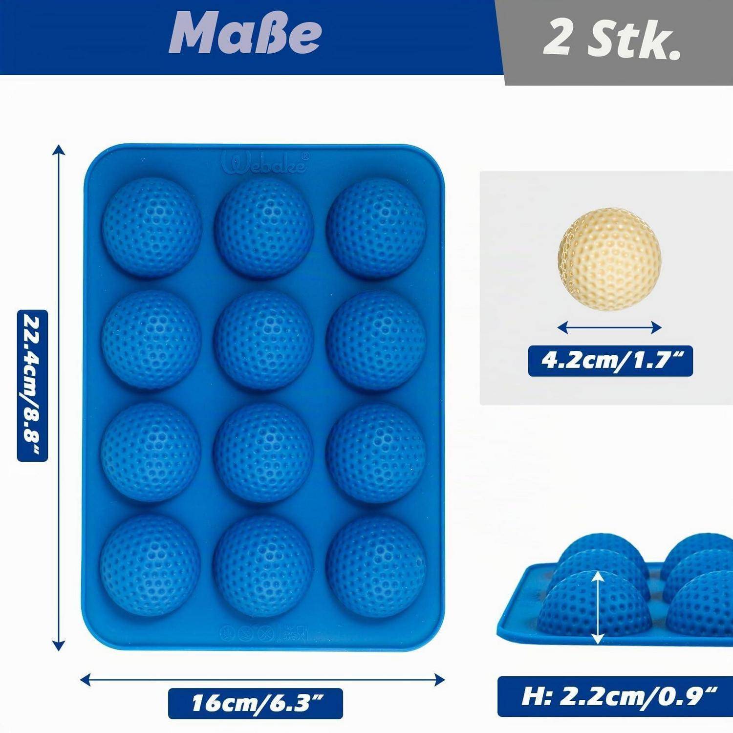 Webake Silikonform Golfball 2 Stück 12er Kavität Blau