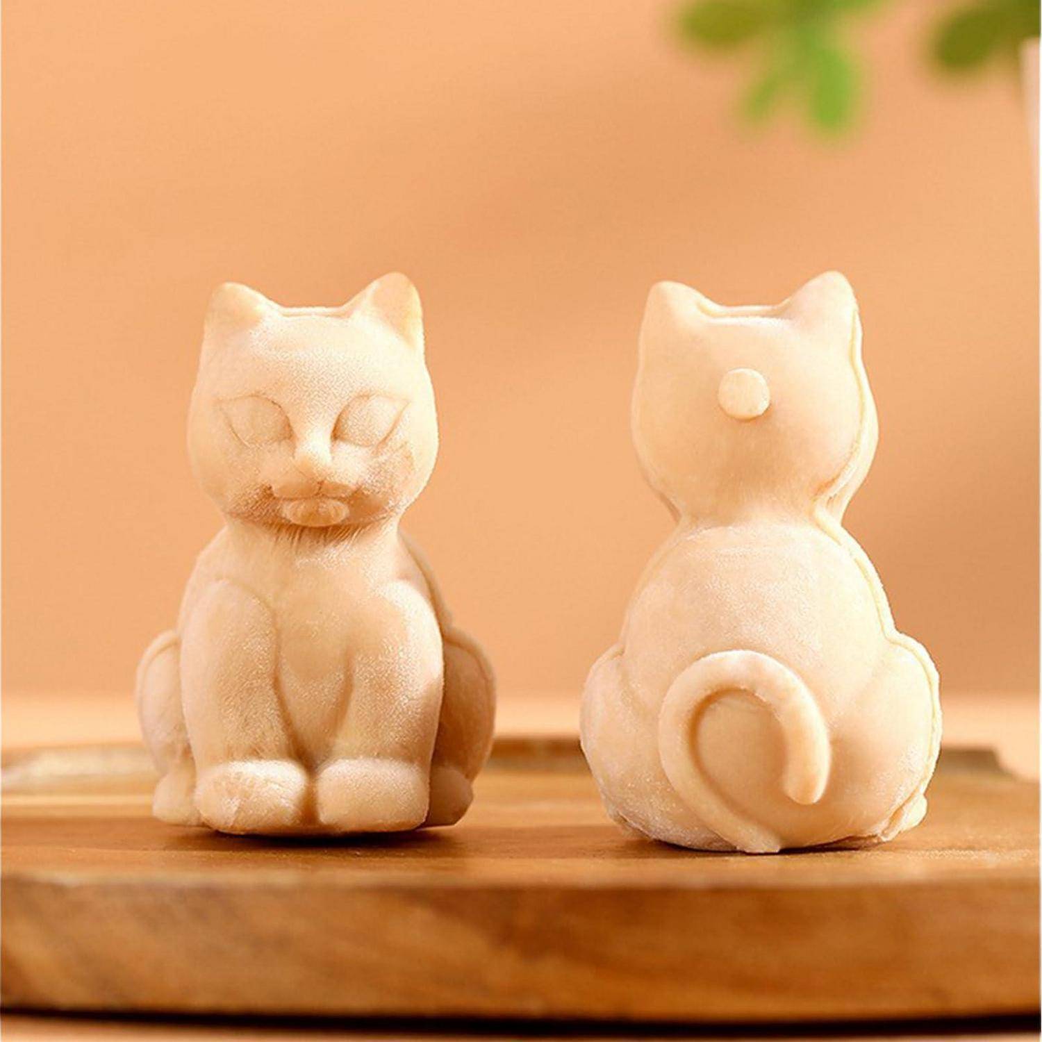 Eiswürfelform Silikon Katzen 4 Fächer 3D mit Deckel