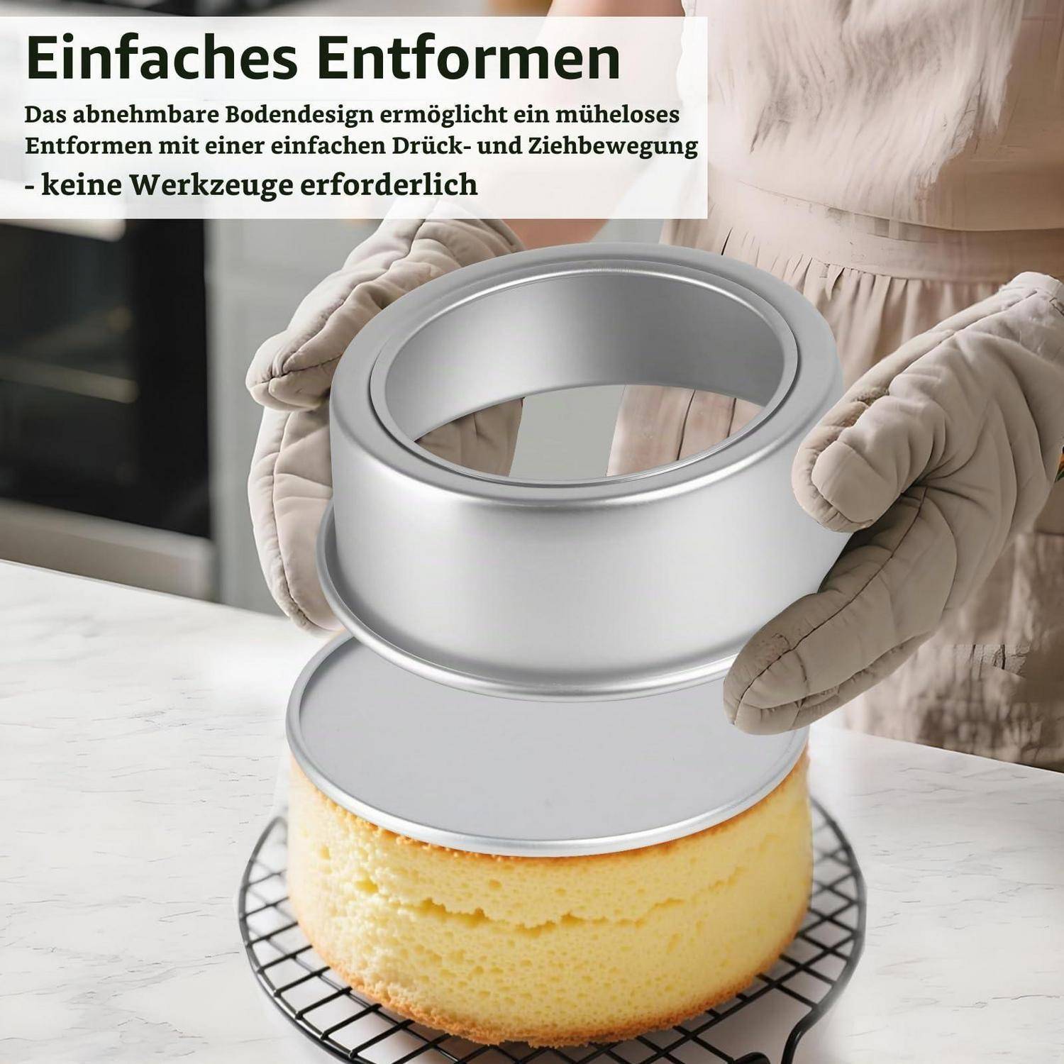 Kuchenform Rund 4-teilig eloxiertes Aluminium Ø 10-26cm abnehmbarer Boden