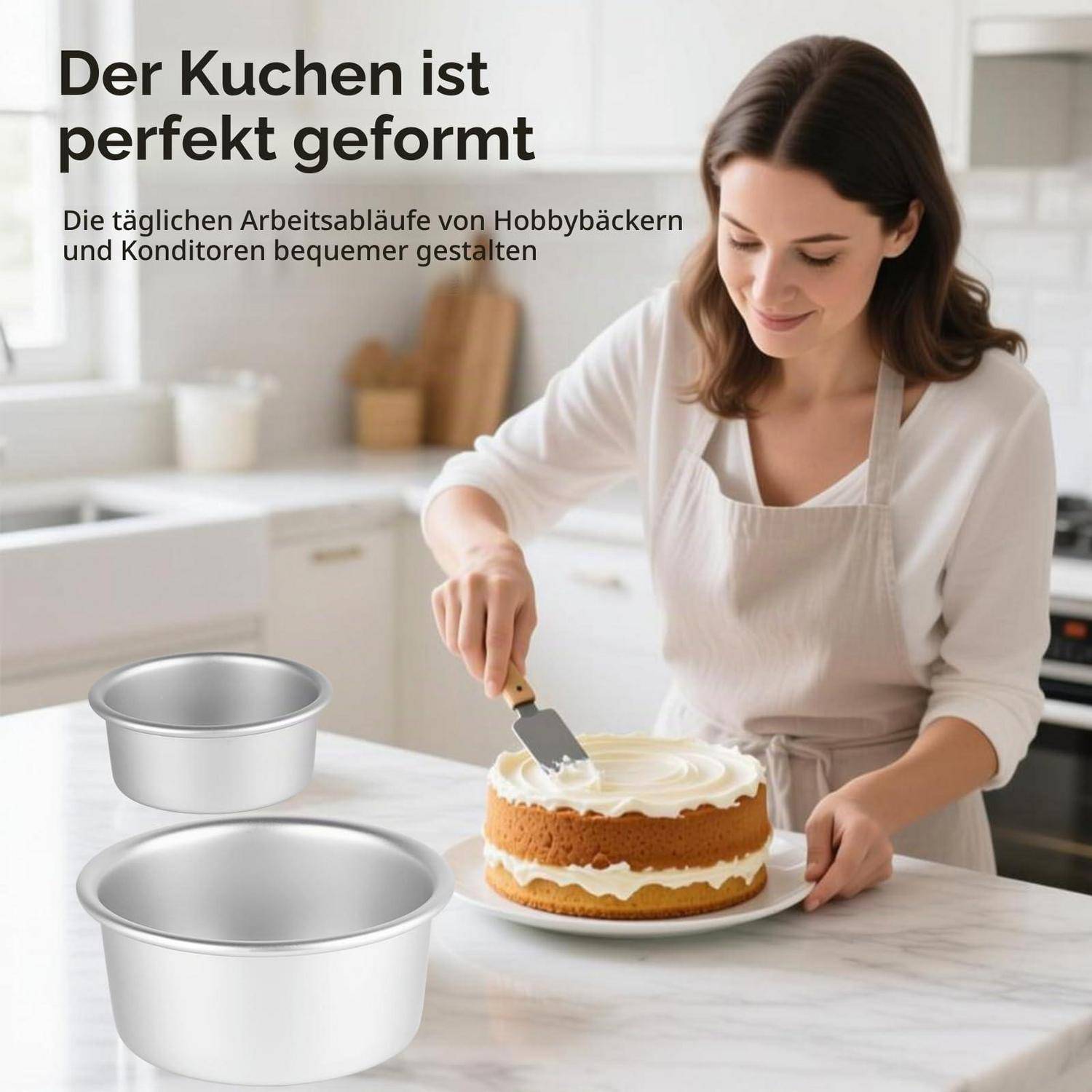 Kuchenform Rund 4-teilig eloxiertes Aluminium Ø 10-26cm abnehmbarer Boden