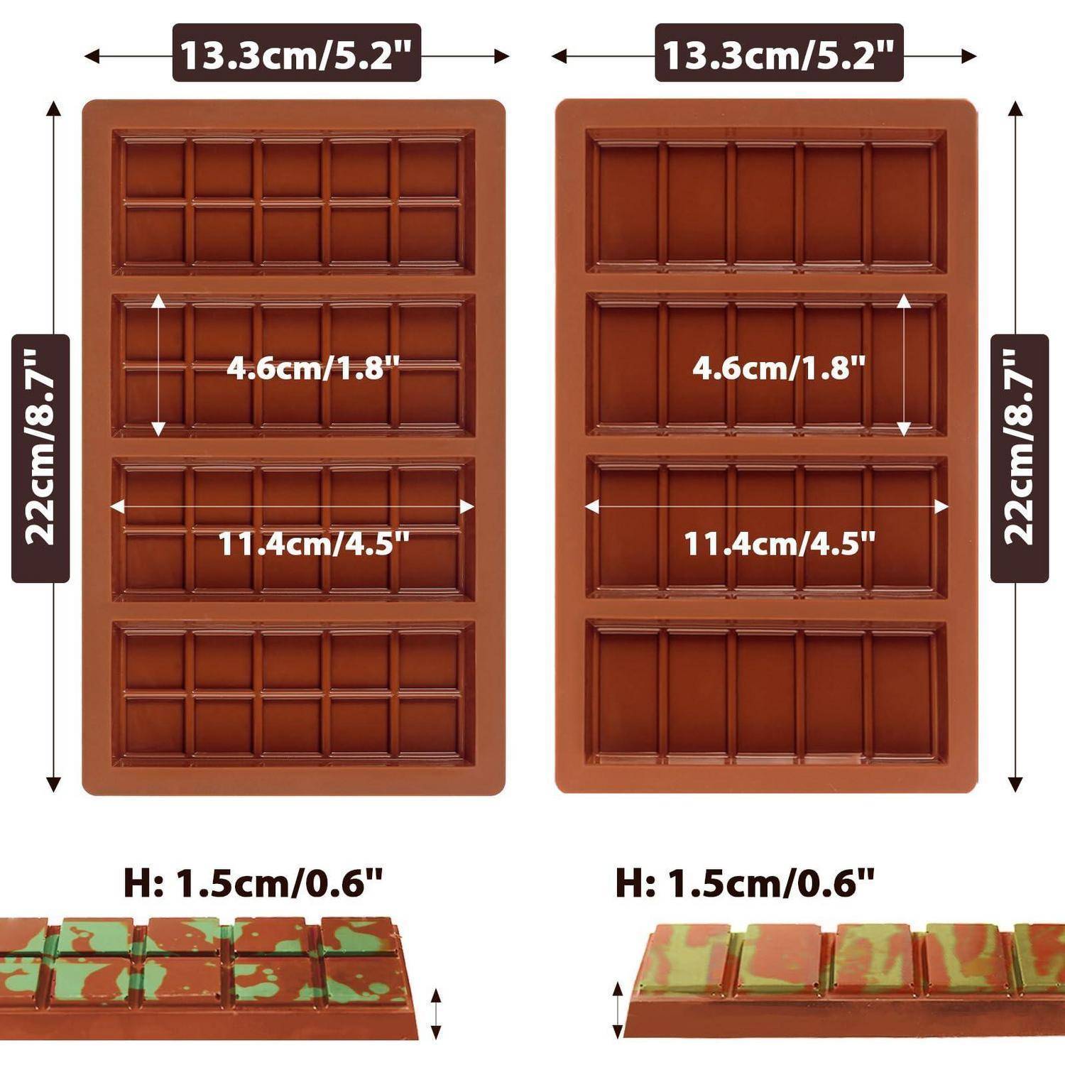 Silikon Schokoladenform 2er Set 4x5 & 4x10 Zellen rechteckig