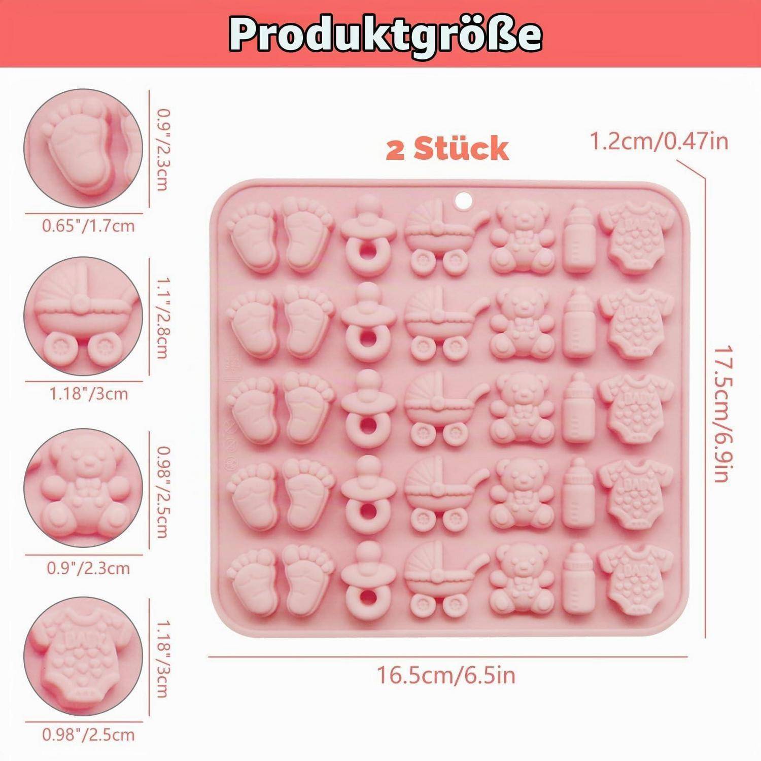 2er Set Silikonform Babyparty, antihaftbeschichtet, Rosa