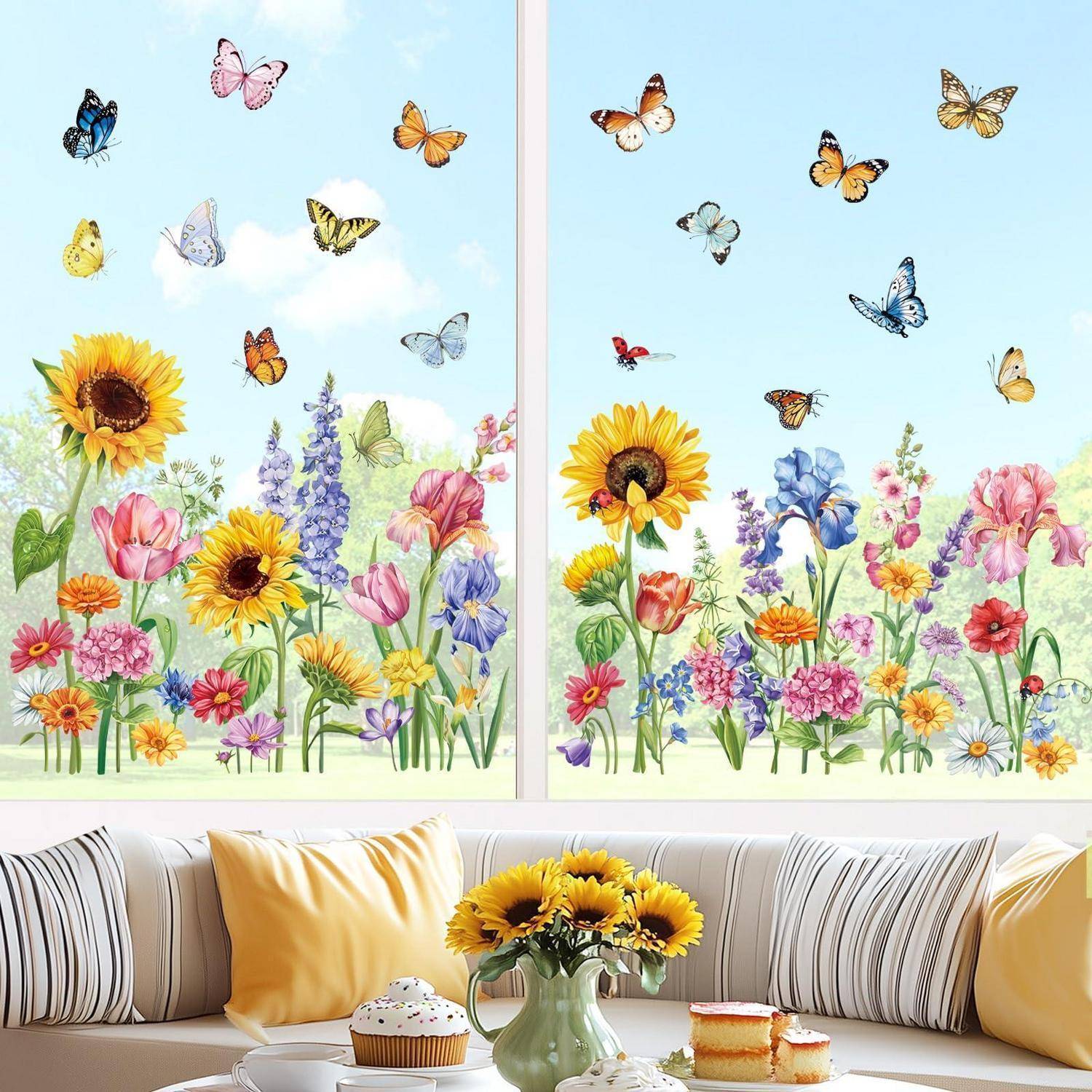 Fensterbilder Blumen Sonnenblume Schmetterlinge 8 Blatt 21x30cm Vinyl