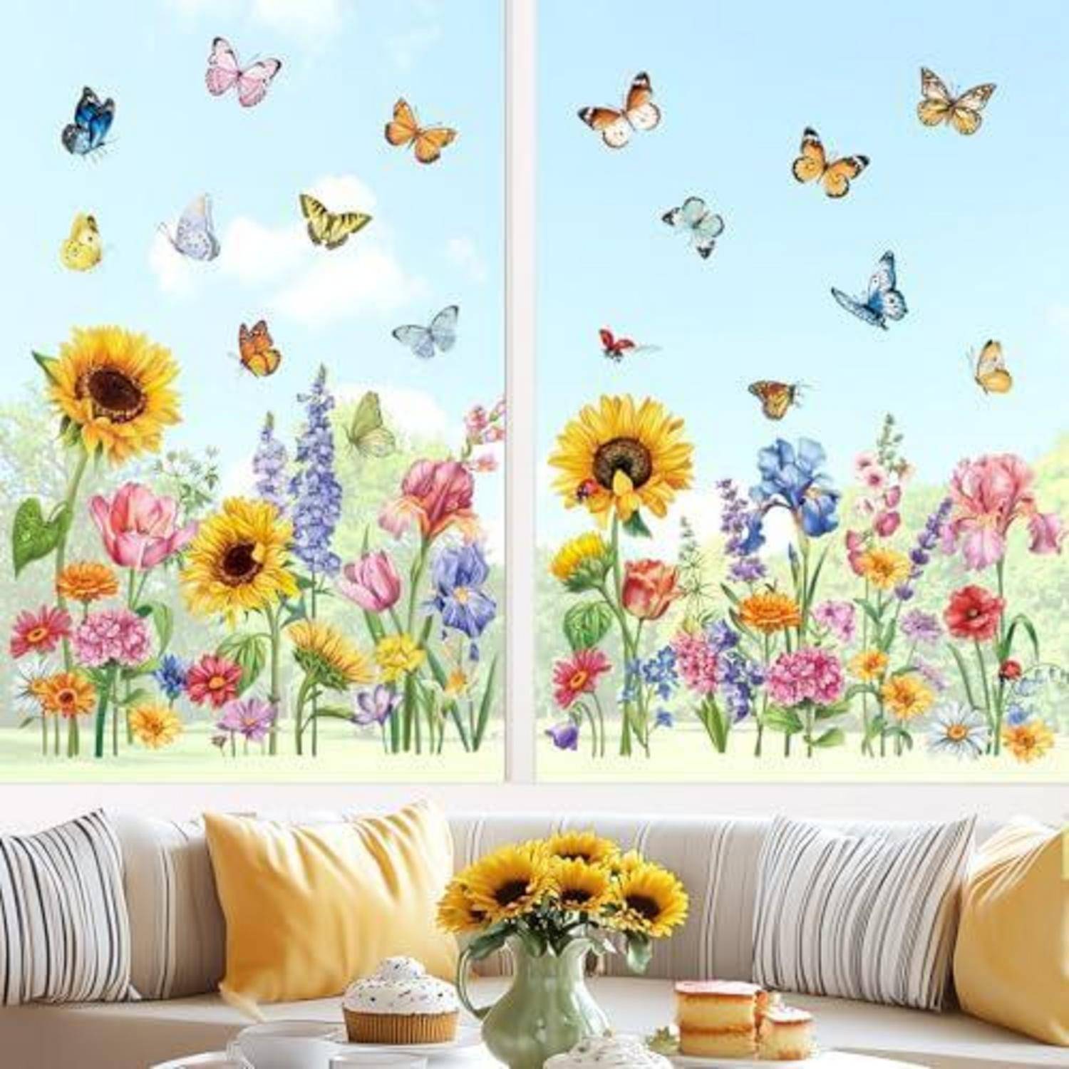 Fensterbilder Blumen Sonnenblume Schmetterlinge 8 Blatt 21x30cm Vinyl
