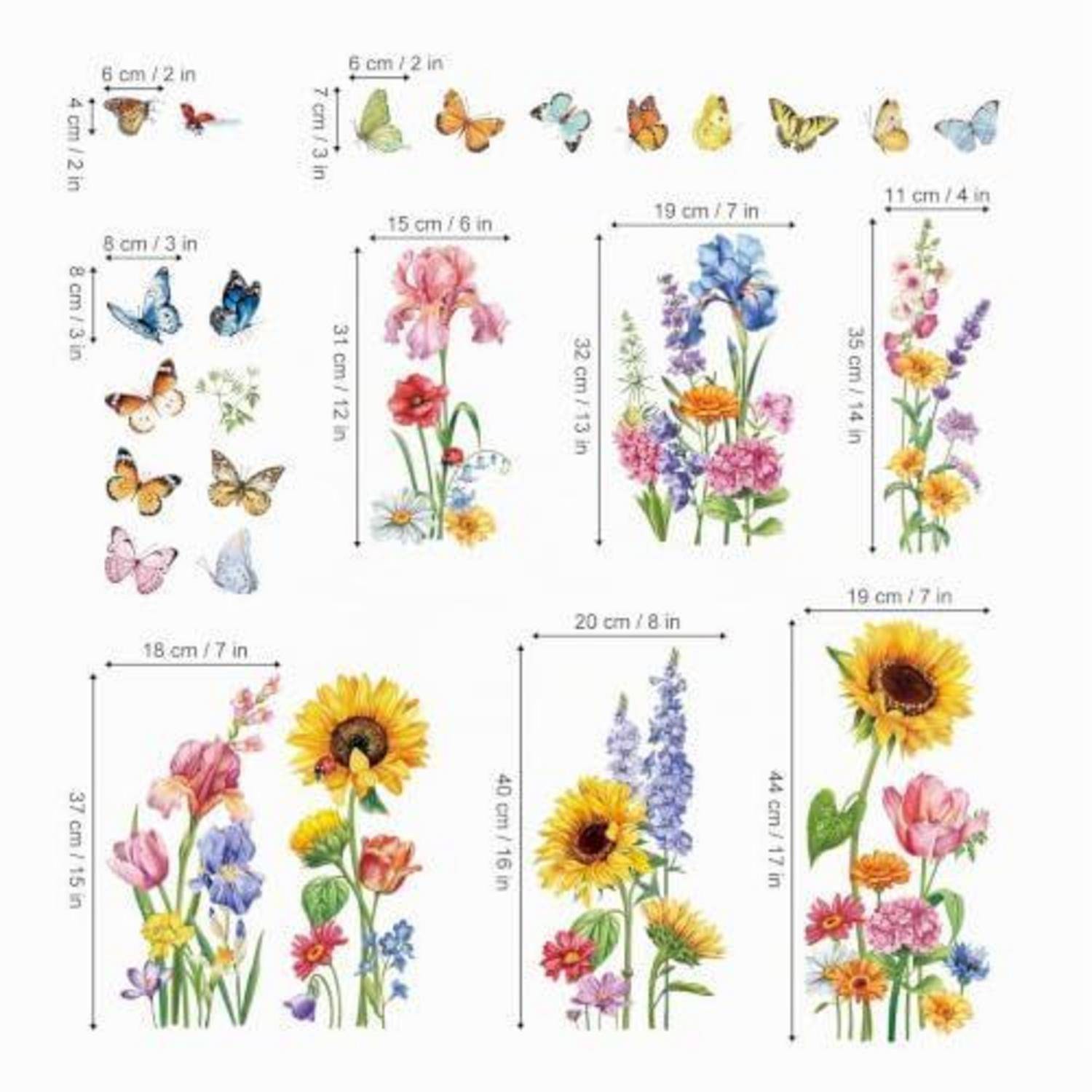 Fensterbilder Blumen Sonnenblume Schmetterlinge 8 Blatt 21x30cm Vinyl