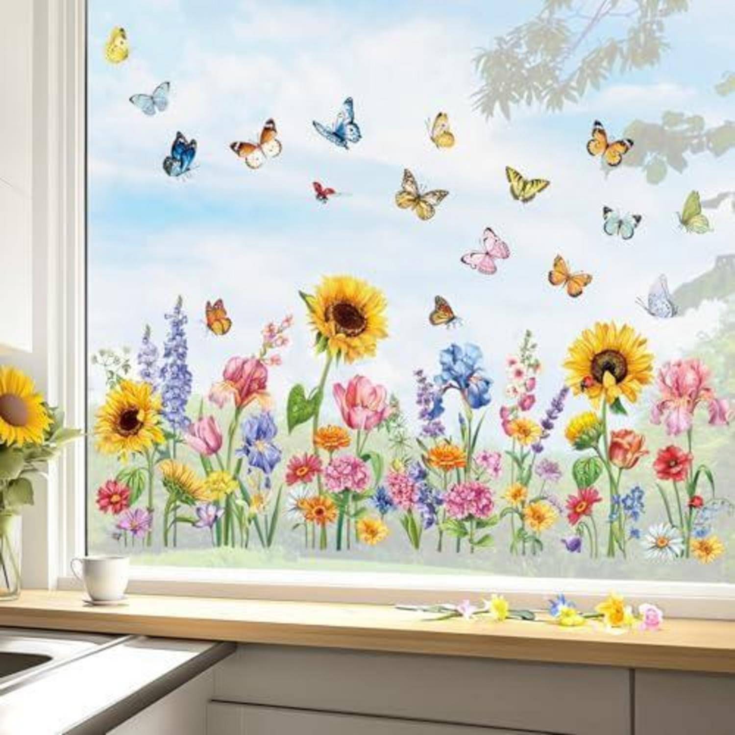 Fensterbilder Blumen Sonnenblume Schmetterlinge 8 Blatt 21x30cm Vinyl