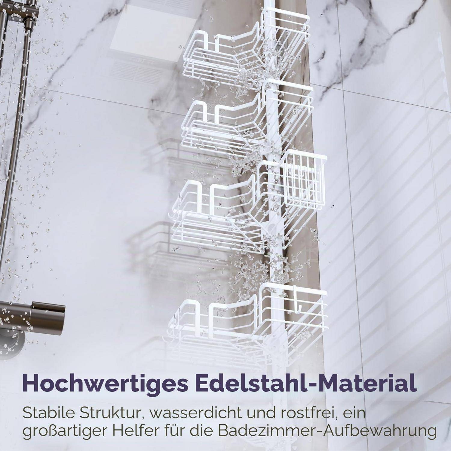 Duschregal Teleskop Edelstahl 70-275cm Weiß