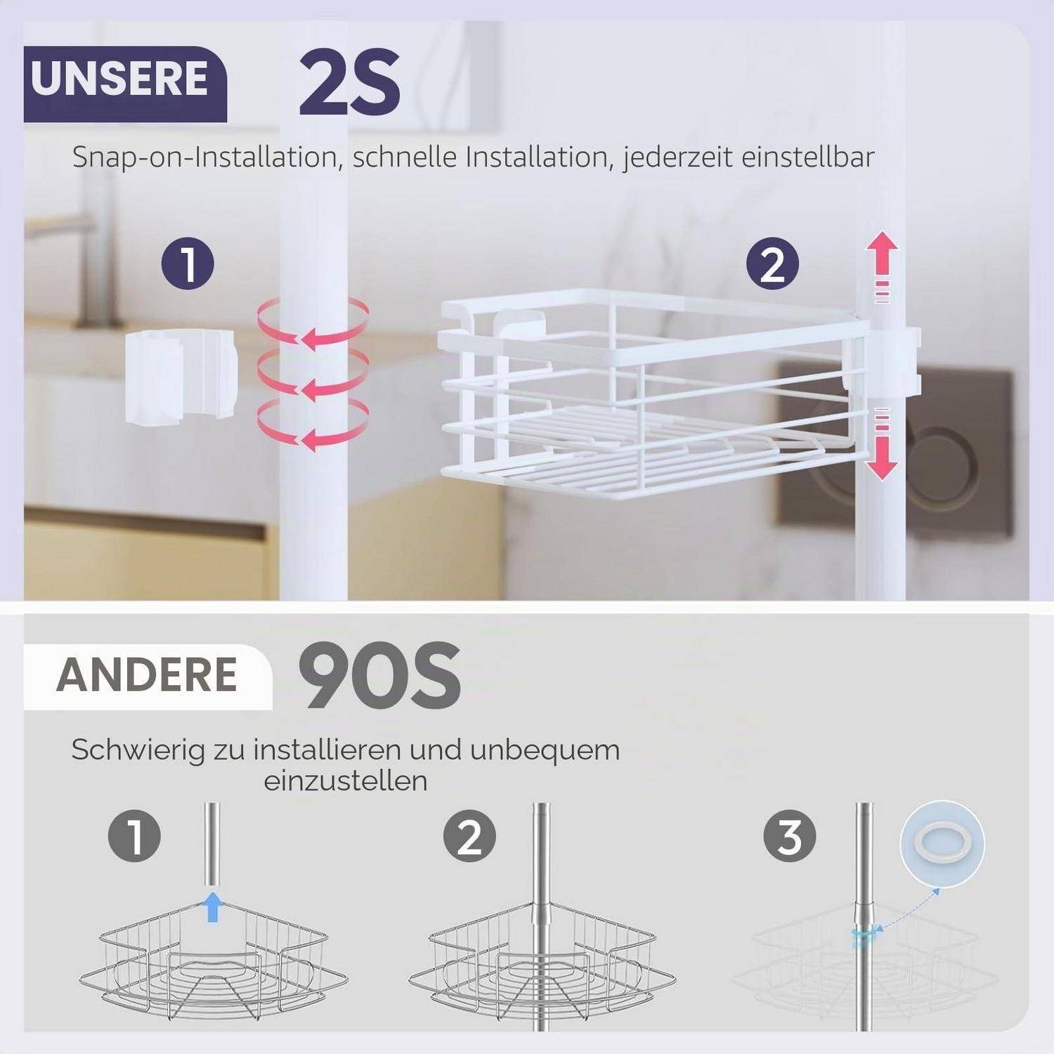Duschregal Teleskop Edelstahl 70-275cm Weiß