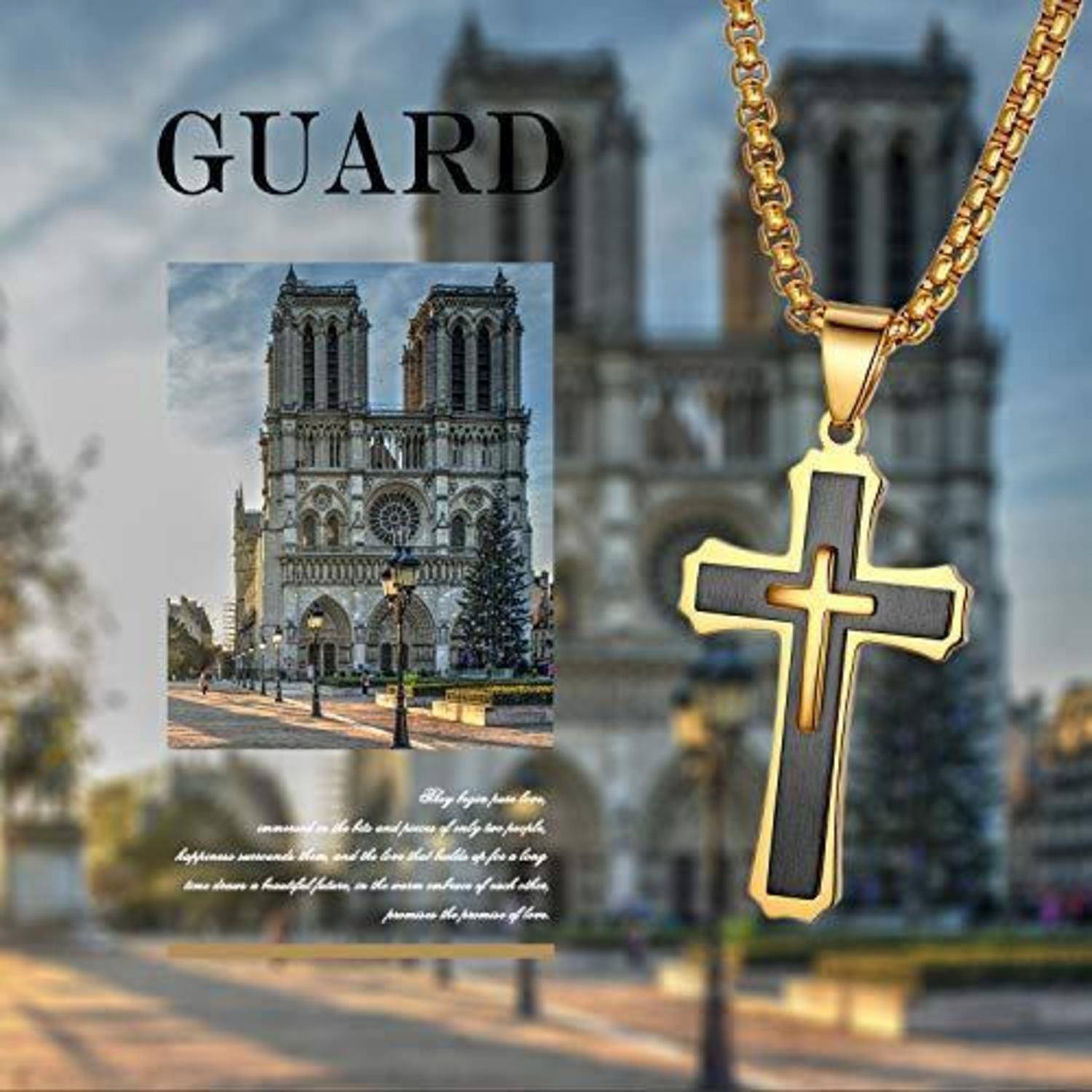 Kette mit Anhänger Kreuz Edelstahl Schwarz Gold 56cm