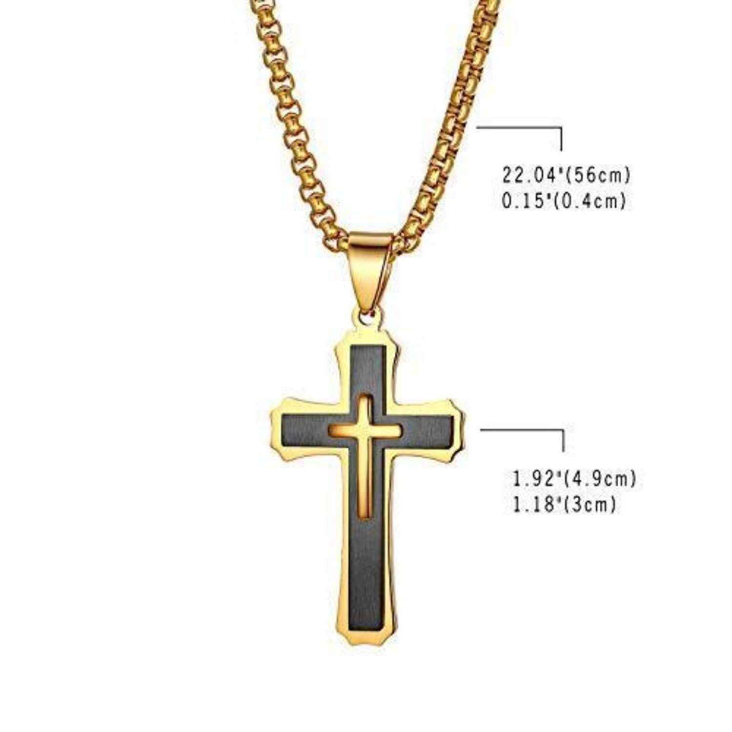 Kette mit Anhänger Kreuz Edelstahl Schwarz Gold 56cm