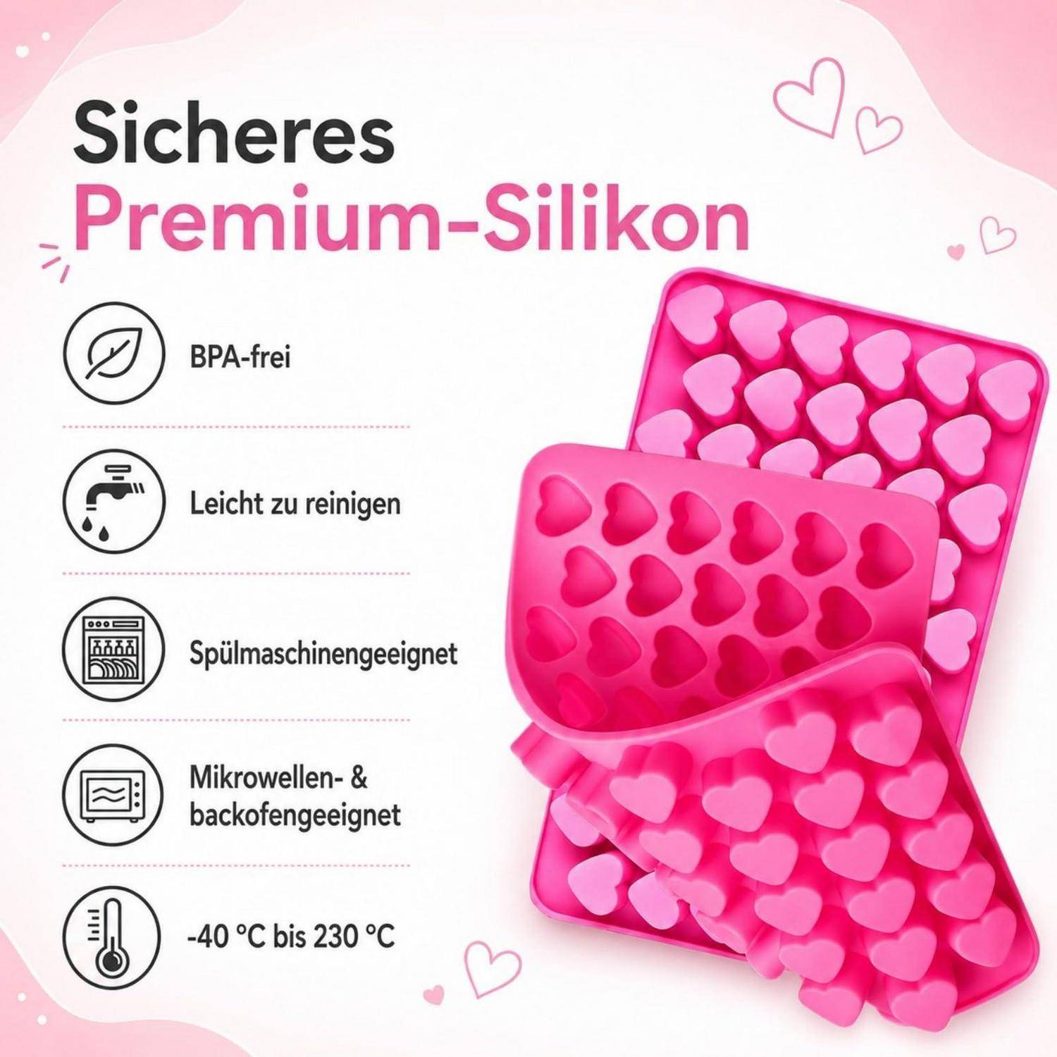 Silikonform Herz 2er Set 110 Mulden mit Pipette &amp; Schaber