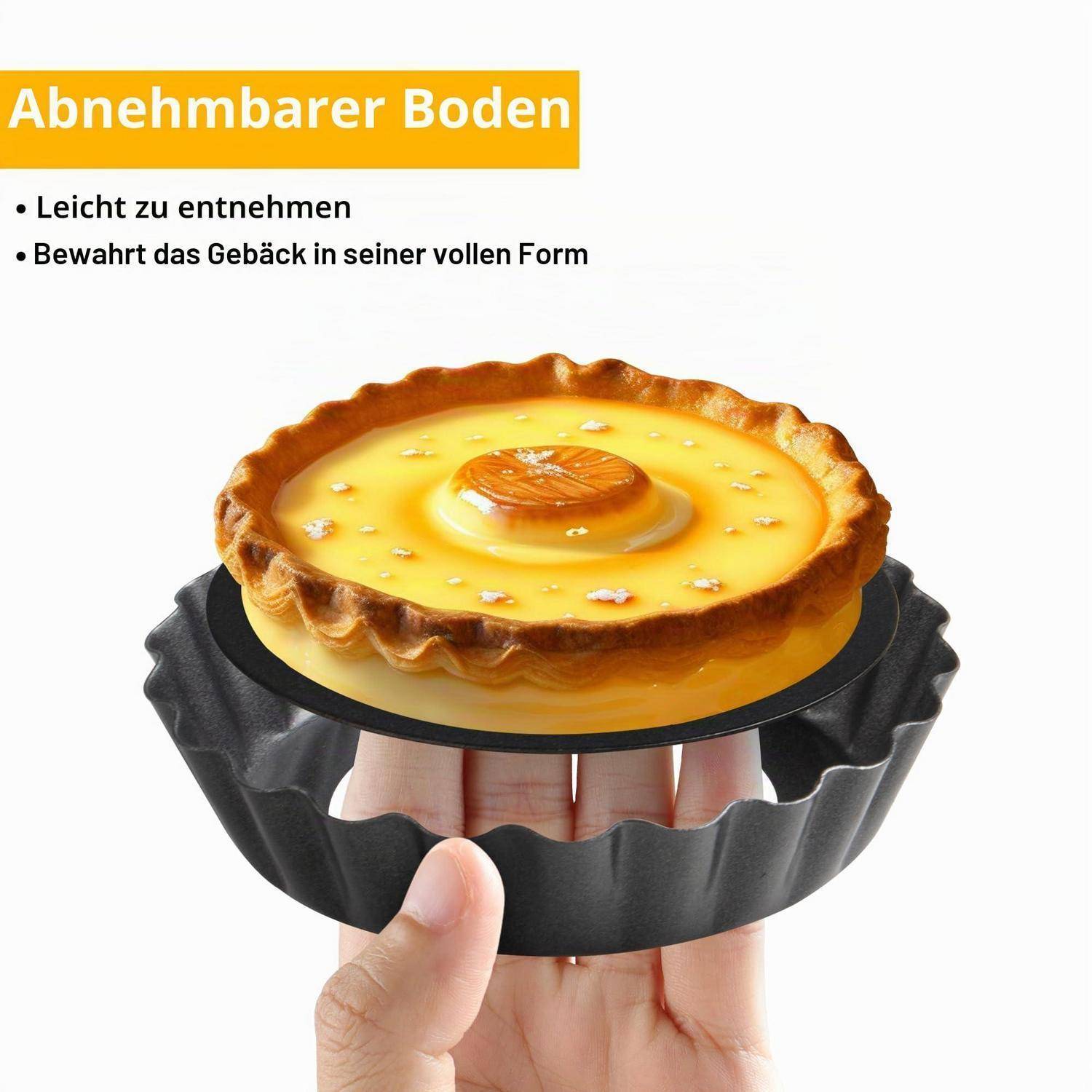 JUNART Tarteform 6er Set 8cm abnehmbarer Boden Antihaftbeschichtung Kohlenstoffstahl