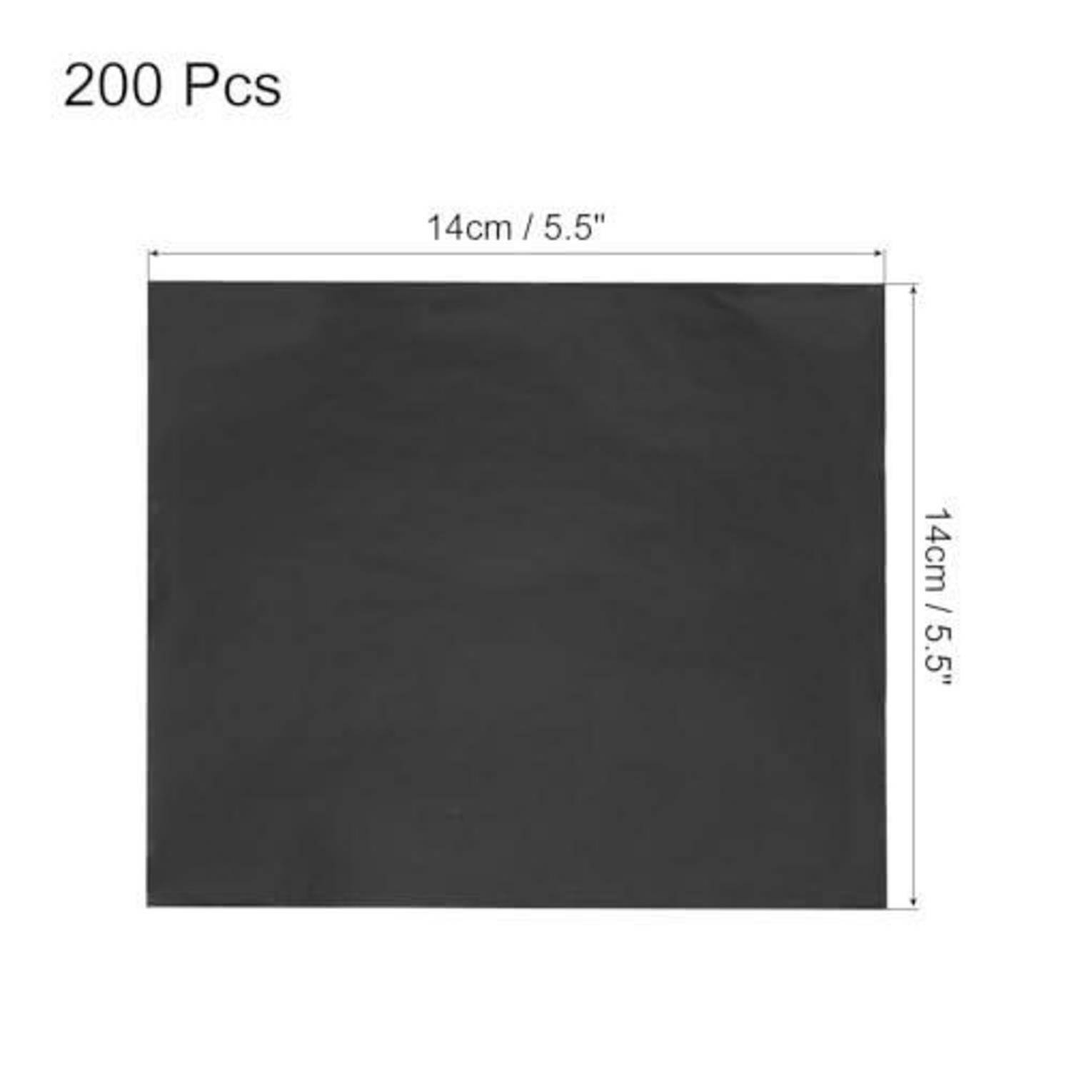 Schwarze quadratische Blätter, gekennzeichnet mit „200 Stück", je 14 cm × 14 cm (5,5 Zoll × 5,5 Zoll).