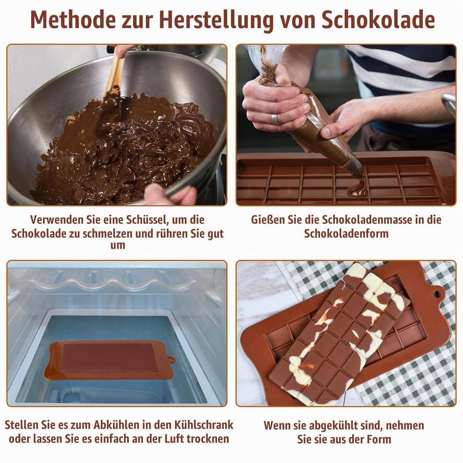 4x Silikon Schokoladenform Tafel 24 Hohlräume Lebensmittelecht