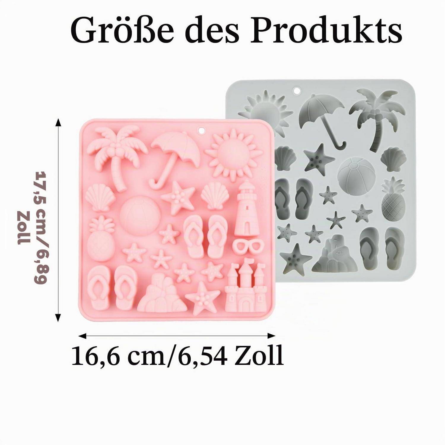 Produktgrößenabbildung mit einer rosa quadratischen Form und einer grauen quadratischen Form, mit den Beschriftungen 16,6 cm breit und 17,5 cm hoch.