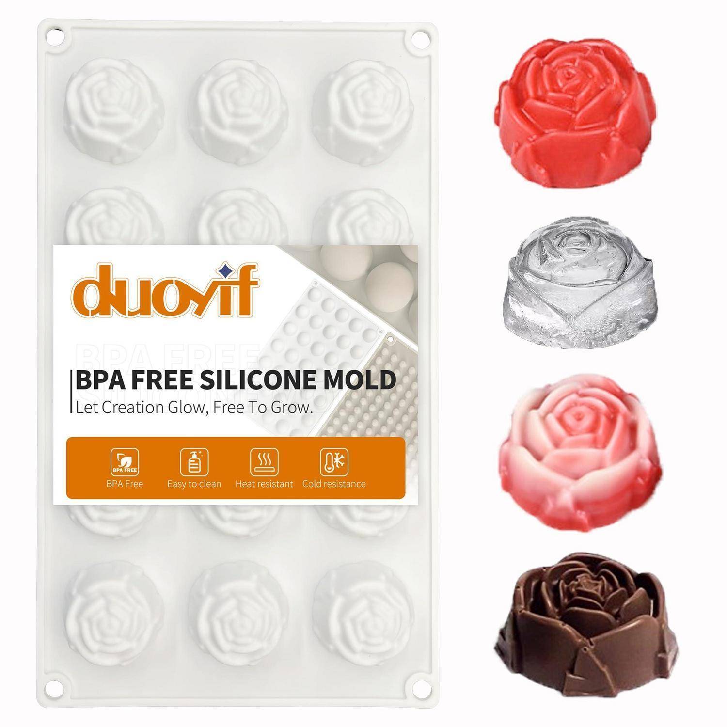 Silikonform Rose 15 Löcher Ø 42mm Weiß BPA Frei Hitzebeständig
