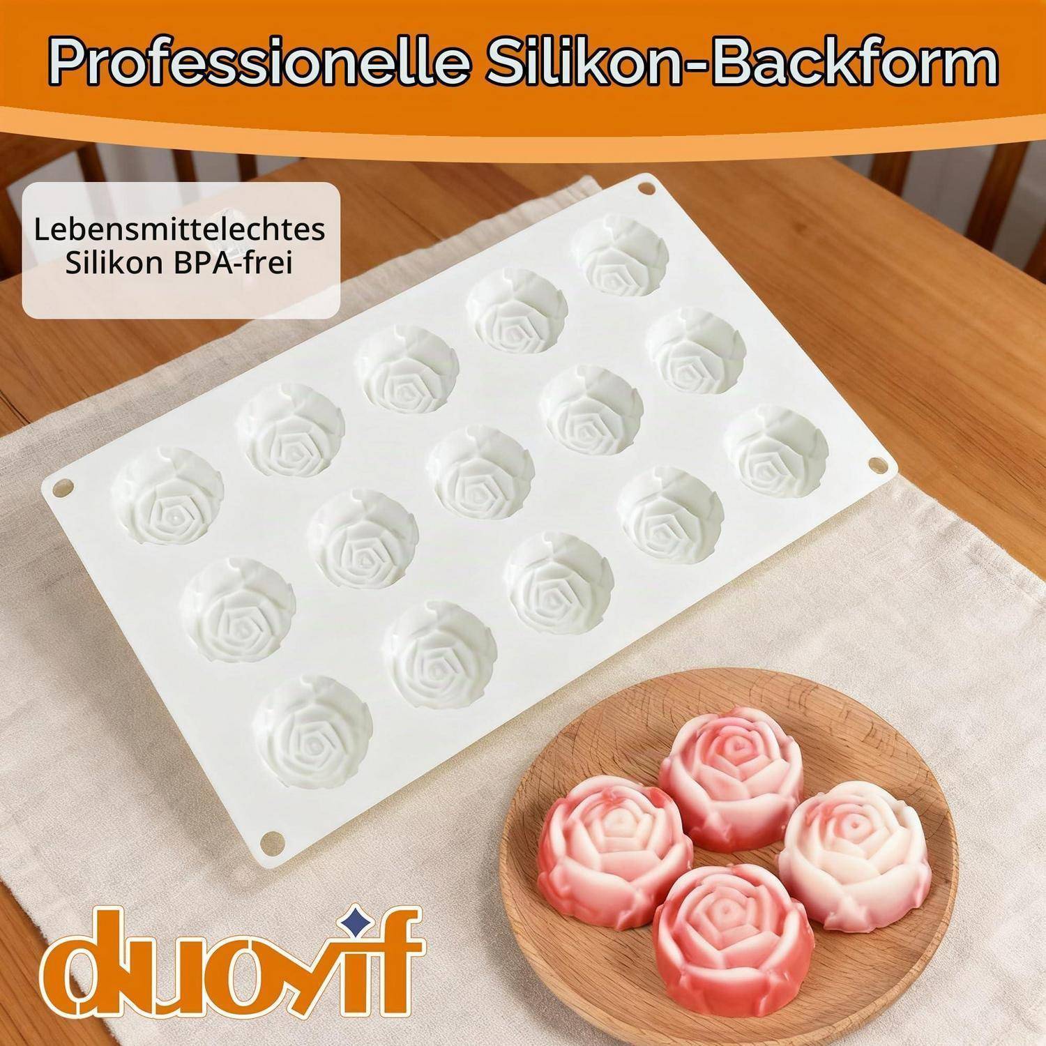 Silikonform Rose 15 Löcher Ø 42mm Weiß BPA Frei Hitzebeständig