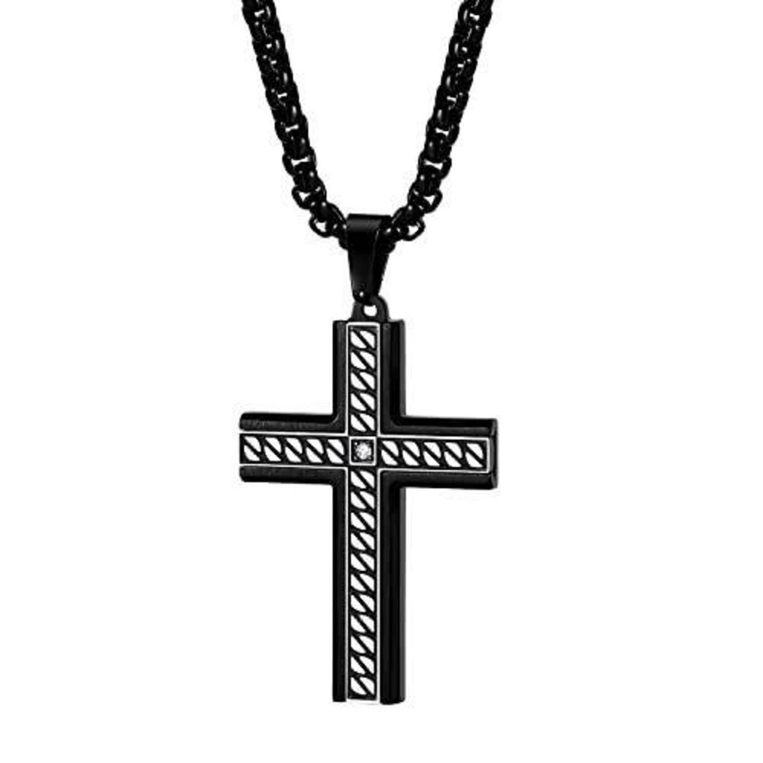 Herren Halskette Kreuz Anhänger Edelstahl 56 cm Schwarz Typ 2