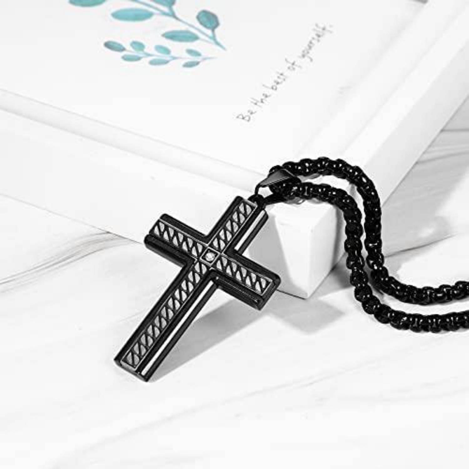Herren Halskette Kreuz Anhänger Edelstahl 56 cm Schwarz Typ 2