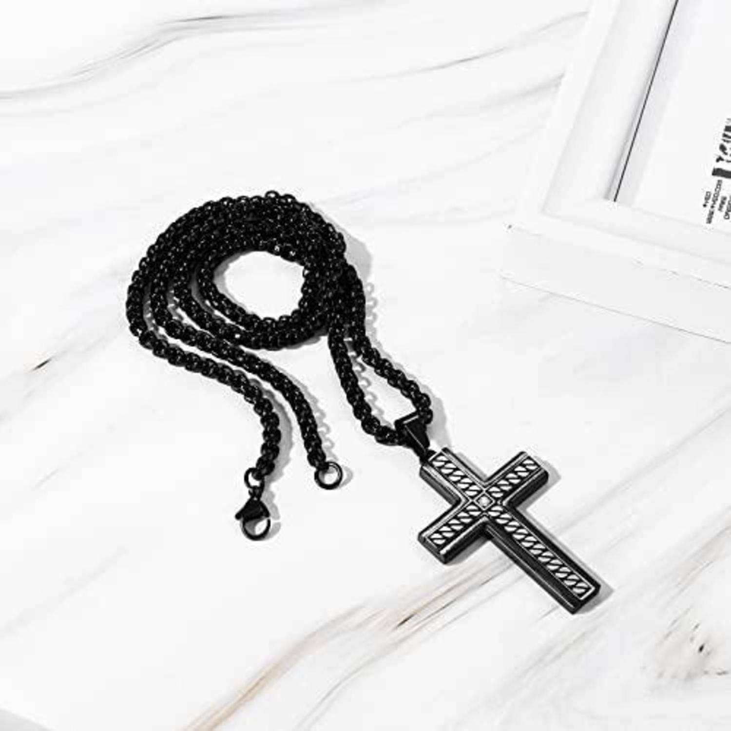 Herren Halskette Kreuz Anhänger Edelstahl 56 cm Schwarz Typ 2