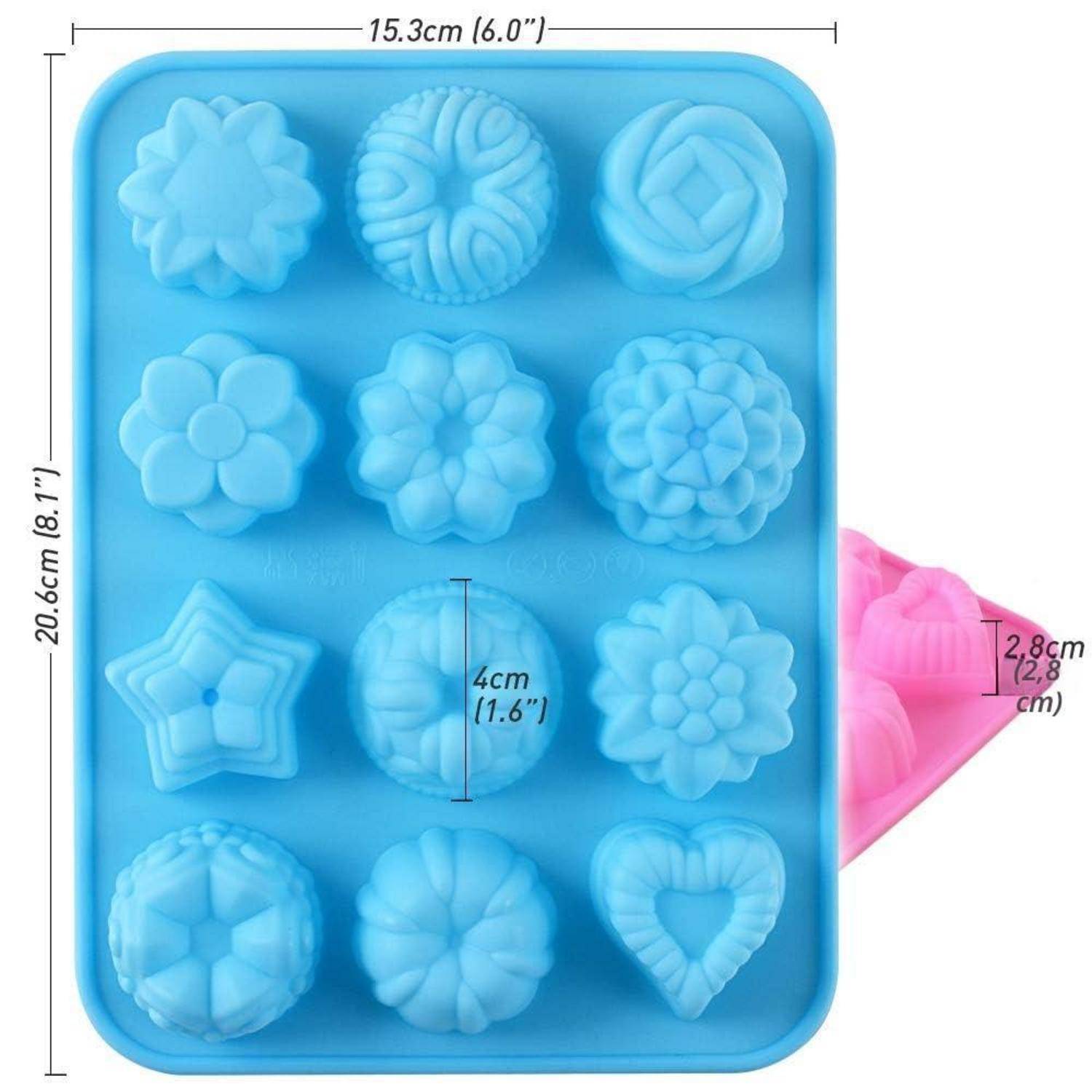 Silikonform Blumenform 12 Mulden 4er Set Grün Blau Pink Orange