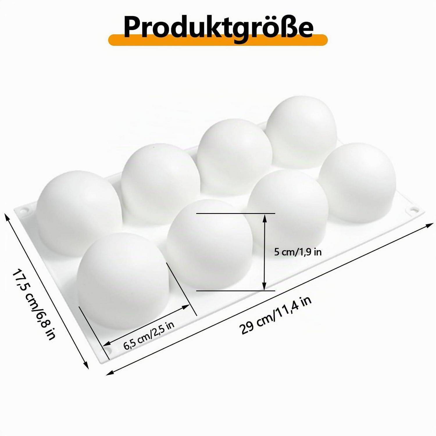 Silikonform Kugel 8 Hohlräume 6,5 cm für Schokolade Kuchen Gelee