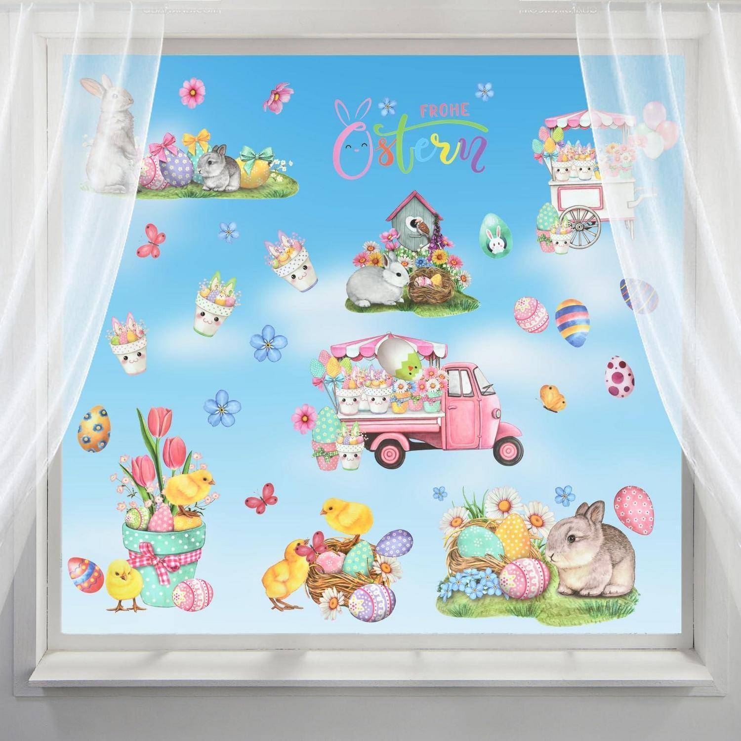 Fensterbilder Ostern, 9 Blätter, PVC, selbstklebend, wiederverwendbar