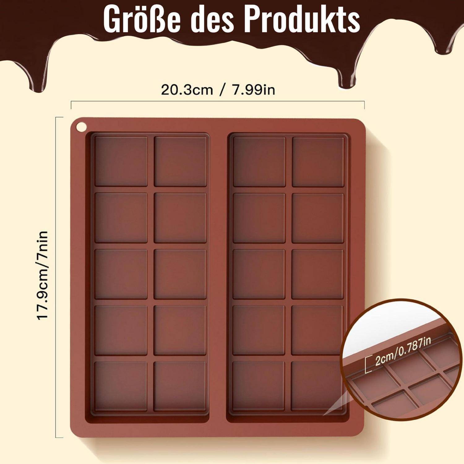 2x Silikonform Schokolade 20-Gitter Antihaft