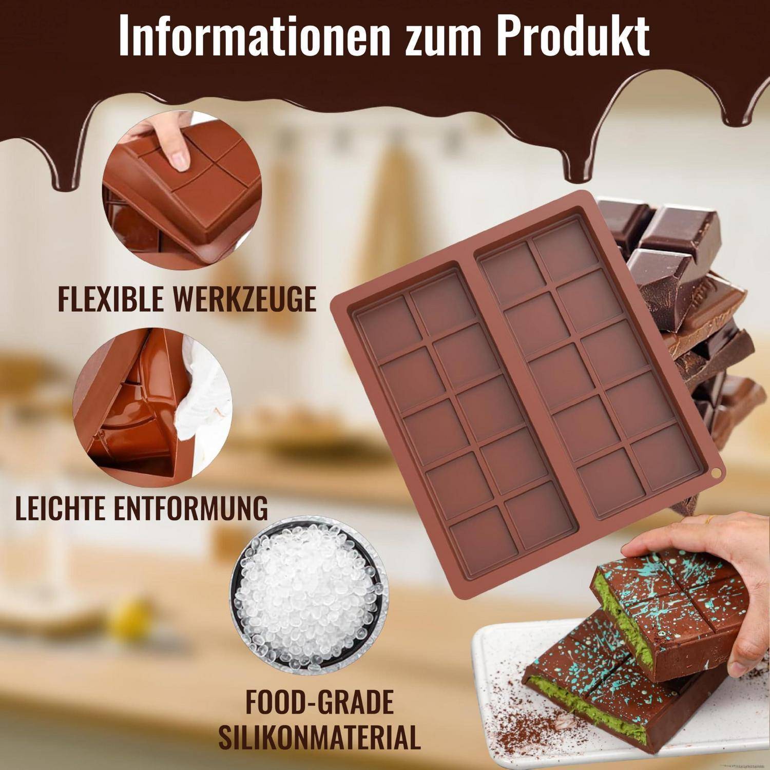 2x Silikonform Schokolade 20-Gitter Antihaft