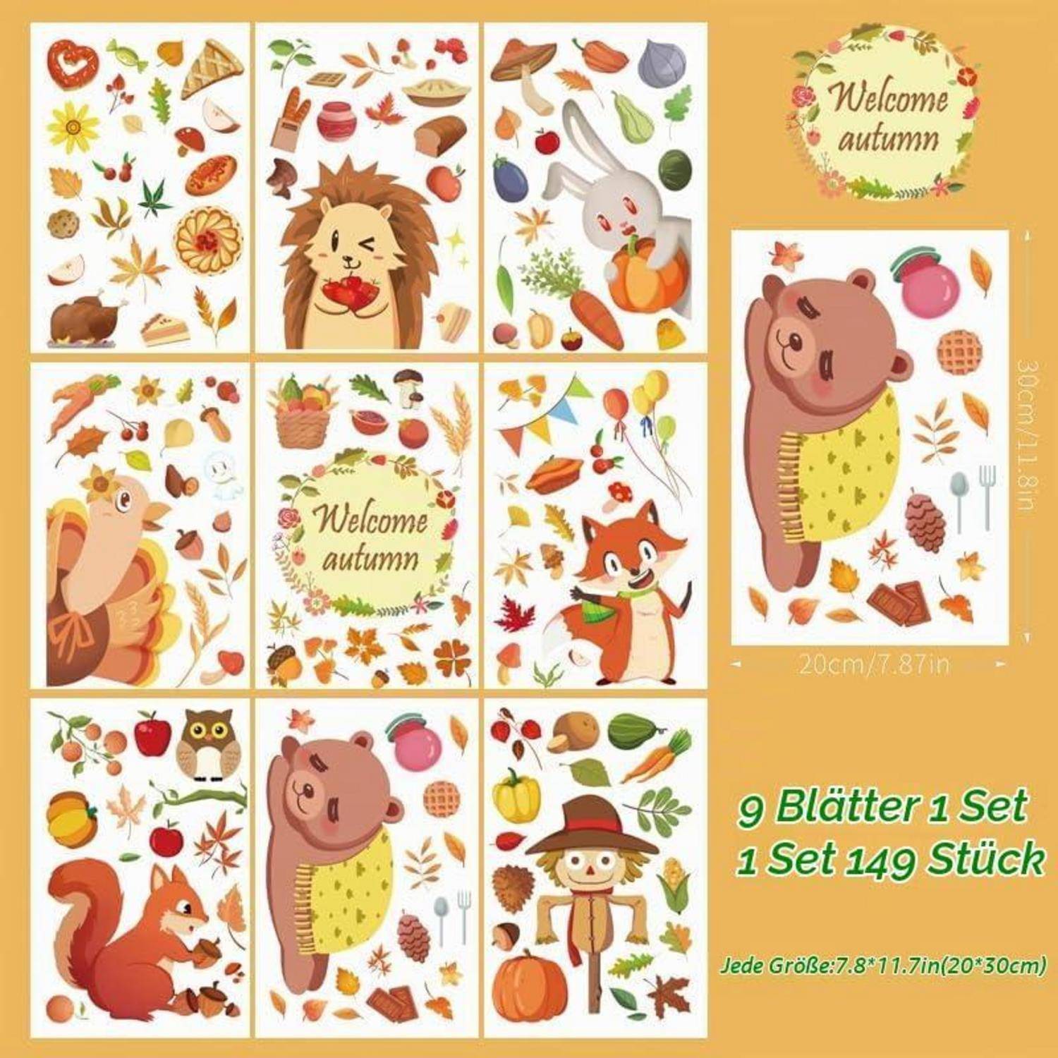 Fensterbilder Herbst 149 Stück selbstklebend, wiederverwendbar