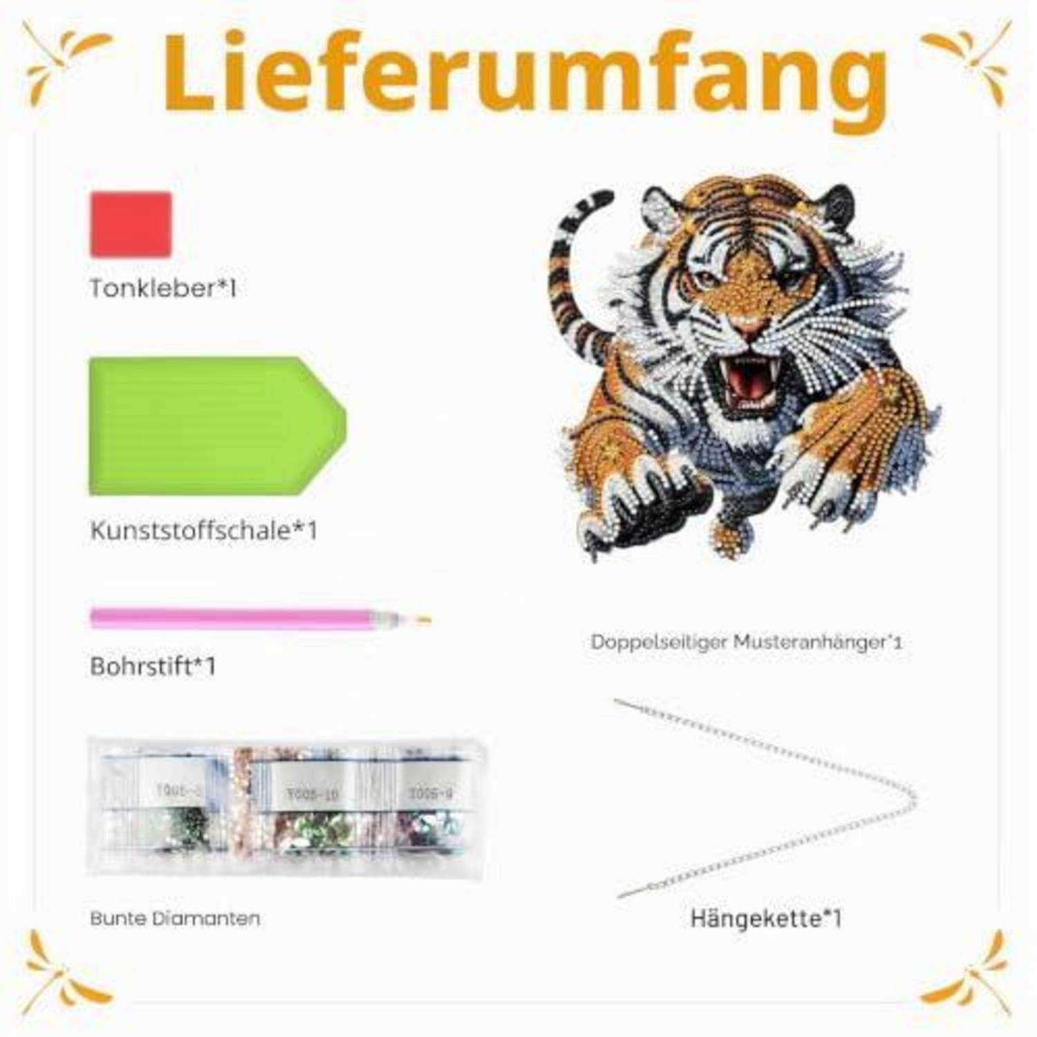 TOSTOG Diamond Painting Hängendes Ornament Tiger 19.6x19.4cm Gelb Weiß Schwarz