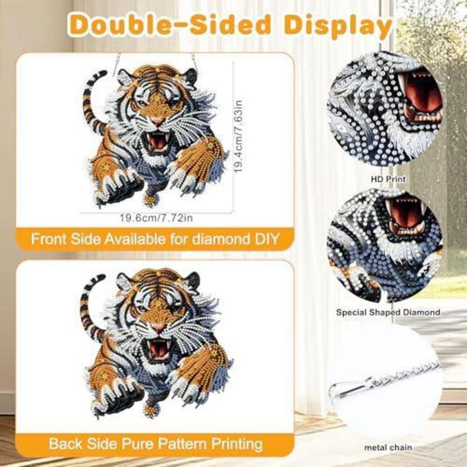 TOSTOG Diamond Painting Hängendes Ornament Tiger 19.6x19.4cm Gelb Weiß Schwarz