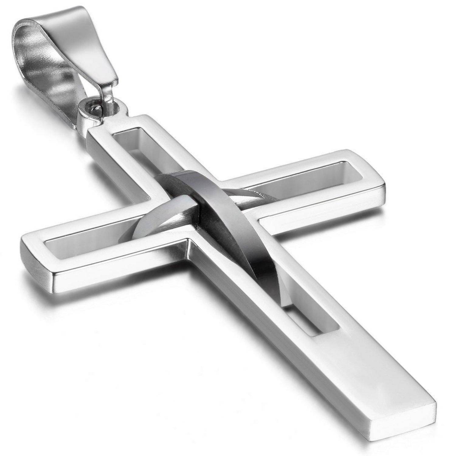 Herren Kreuz Halskette Edelstahl Goldfarben 6.1cm Anhänger