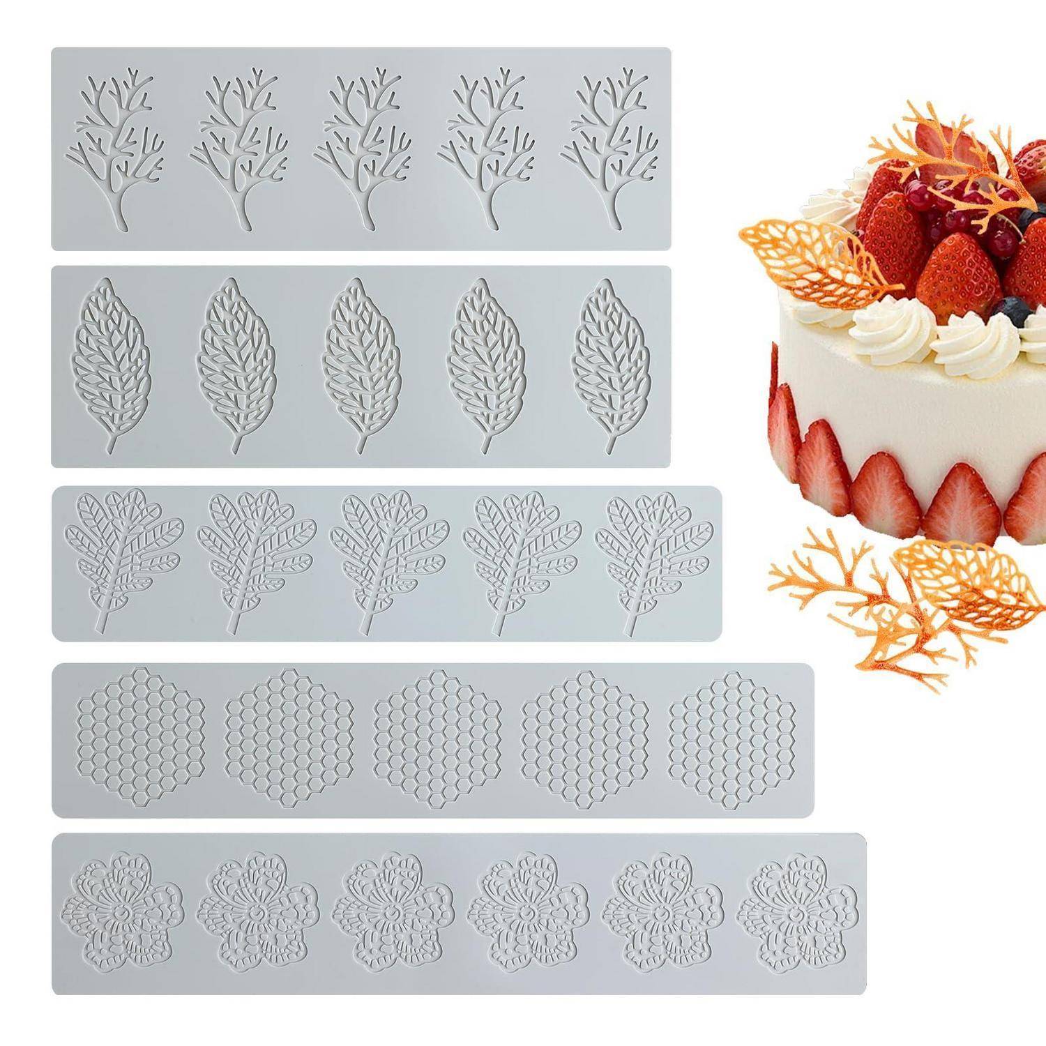 Silikonform Set 5 Stück Blatt/Wabe/Blume für Kuchen/Süßigkeiten/Basteln