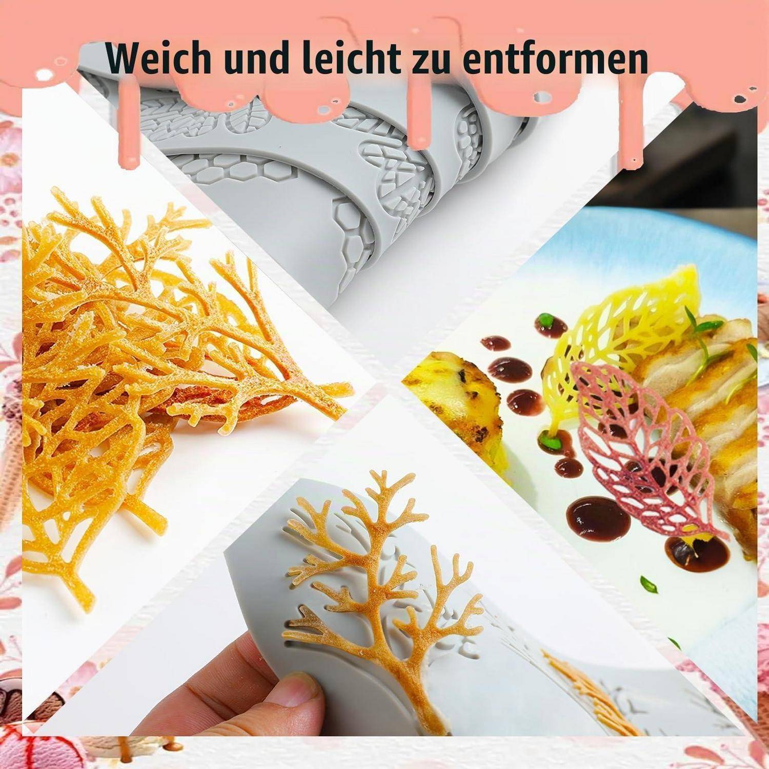 Silikonform Set 5 Stück Blatt/Wabe/Blume für Kuchen/Süßigkeiten/Basteln