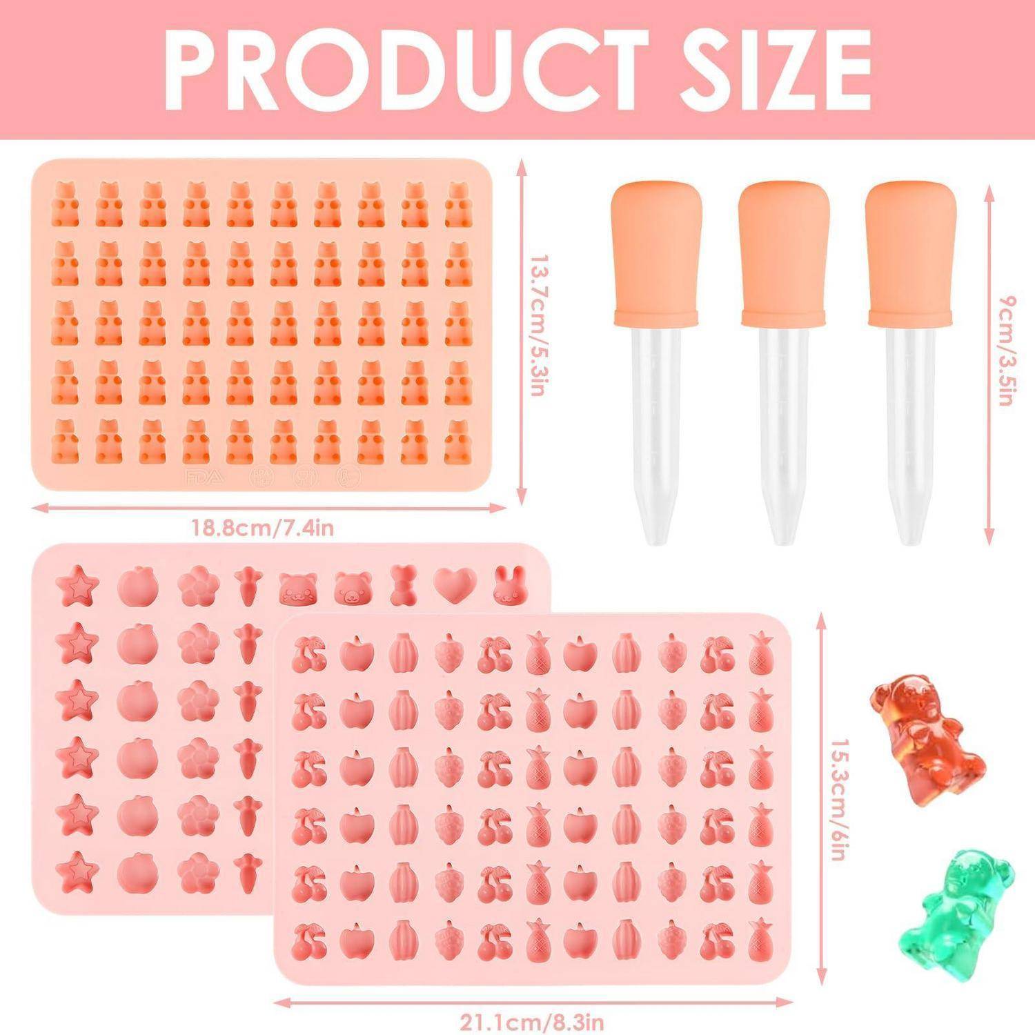 Silikonform Gummibärchen Set mit 3 Pipetten