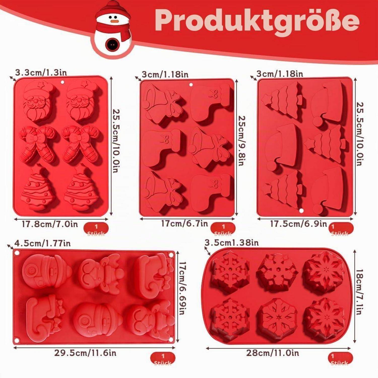 Silikon-Schokoladenformen Set 5-teilig Weihnachten