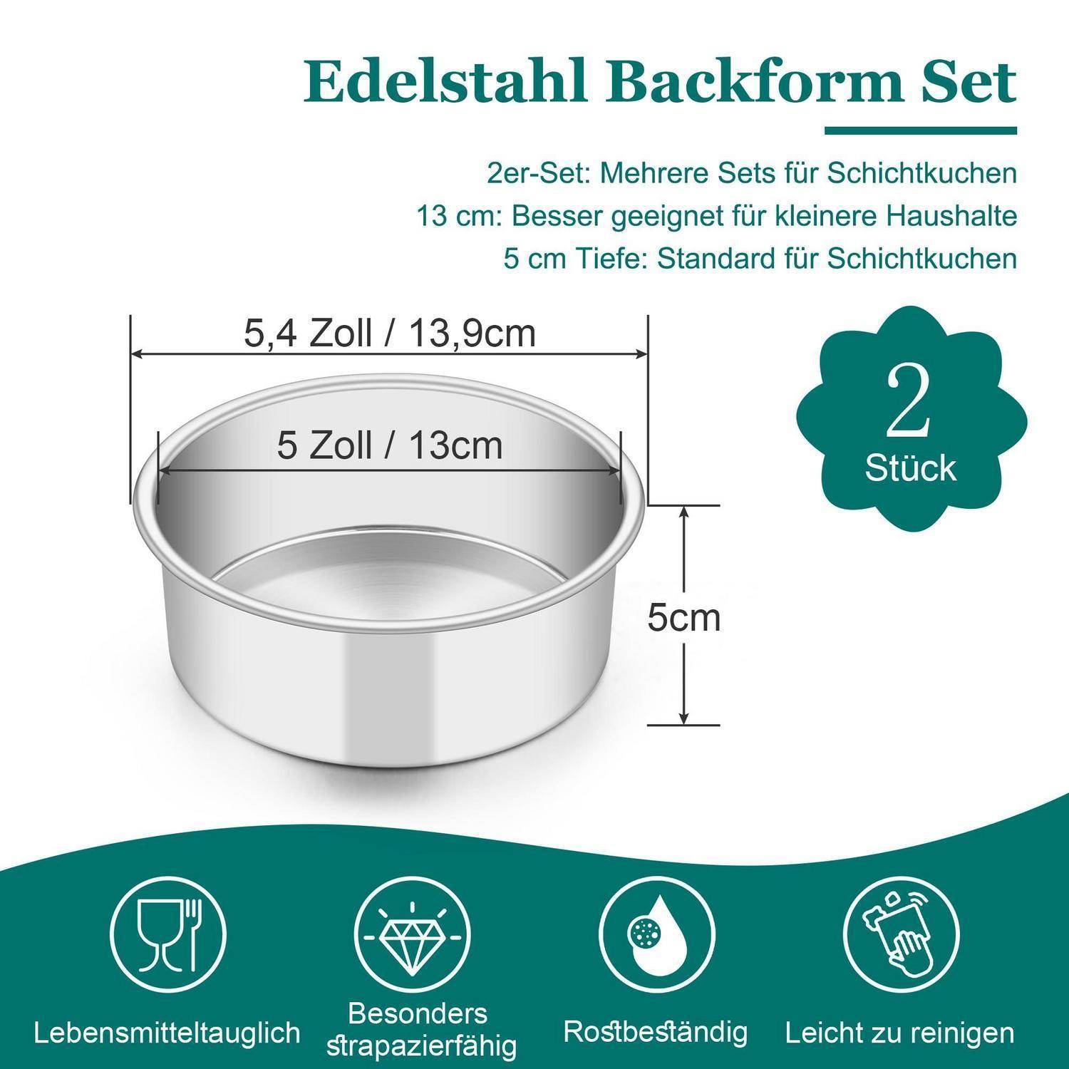Backform Set Edelstahl 13cm Rund 2 Stück