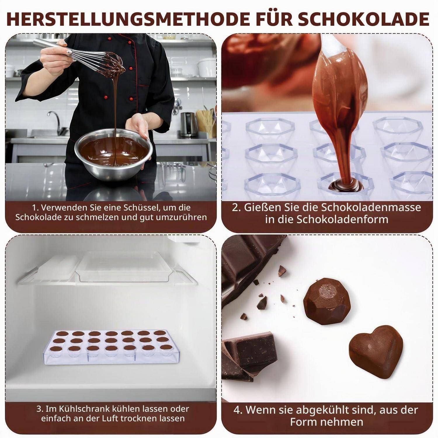Schokoladenform 3er Set Polygon Herz Rechteck Hartplastik