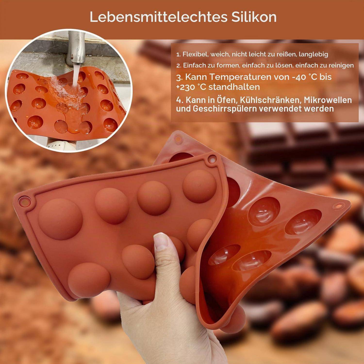 duoyif Silikonform Halbkugel Ø2.7cm 24Löcher Schokoladenform Kugel Backform