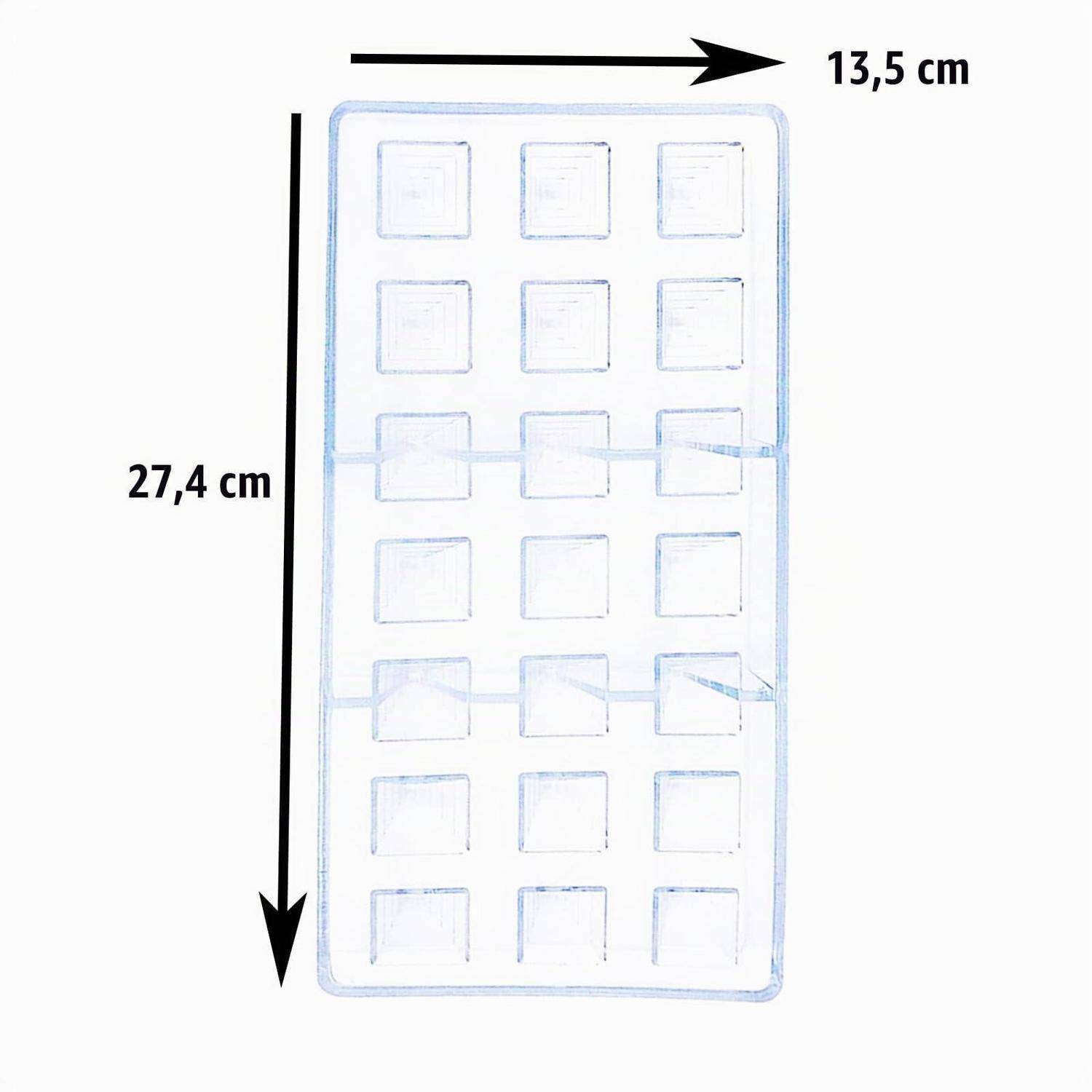 Transparente rechteckige Kunststofforganizer mit 18 quadratischen Fächern, mit den Maßen 13,5 cm breit und 27,4 cm hoch.