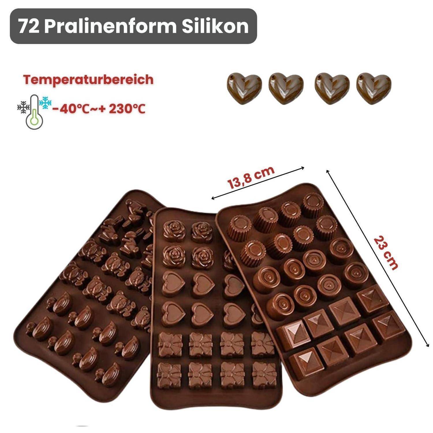 Bild einer 72er-Silikon-Pralinenschokoladenform, mit der Bezeichnung „72 Pralinenform Silikon