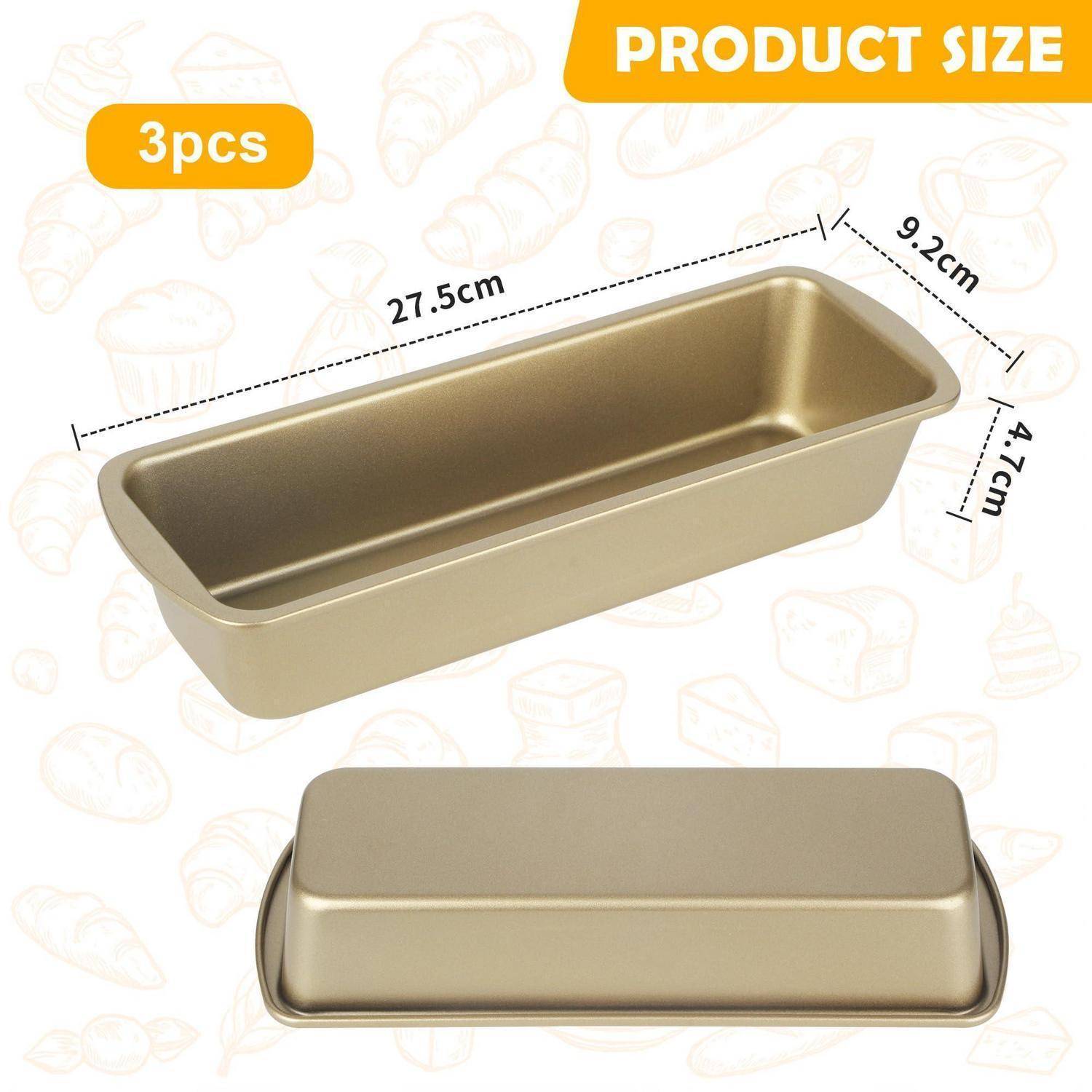 Größendiagramm für 3 Kastenformen: Jede Form misst 27,5 cm lang, 9,2 cm breit und 4,7 cm tief.