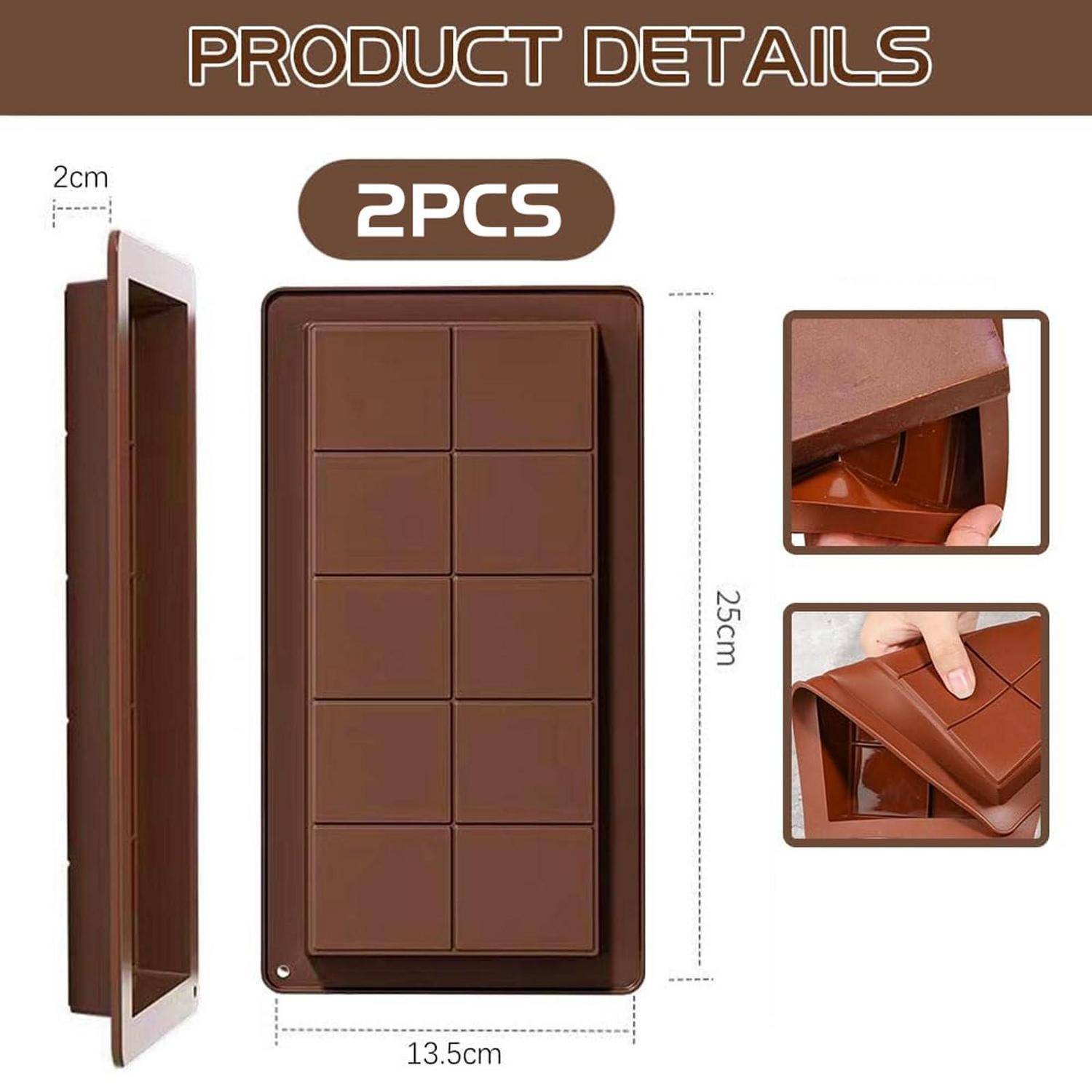 Produktdetails für 2 braune rechteckige Tabletts, 25 cm mal 13,5 cm und 2 cm dick, mit Nahaufnahmen und eingefügten Ansichten der flexiblen Faltkanten.