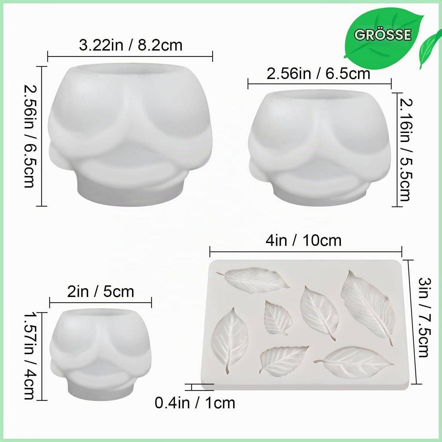 4tlg. Silikonformen Set Rosen & Blätter für Kerzen, Seife, Schokolade