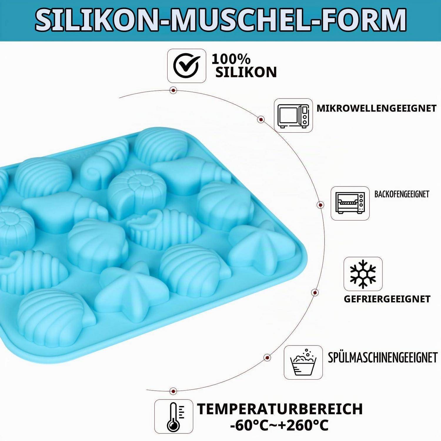 2 Stück Silikonform Muschel Seestern 3D Ozean Tiere